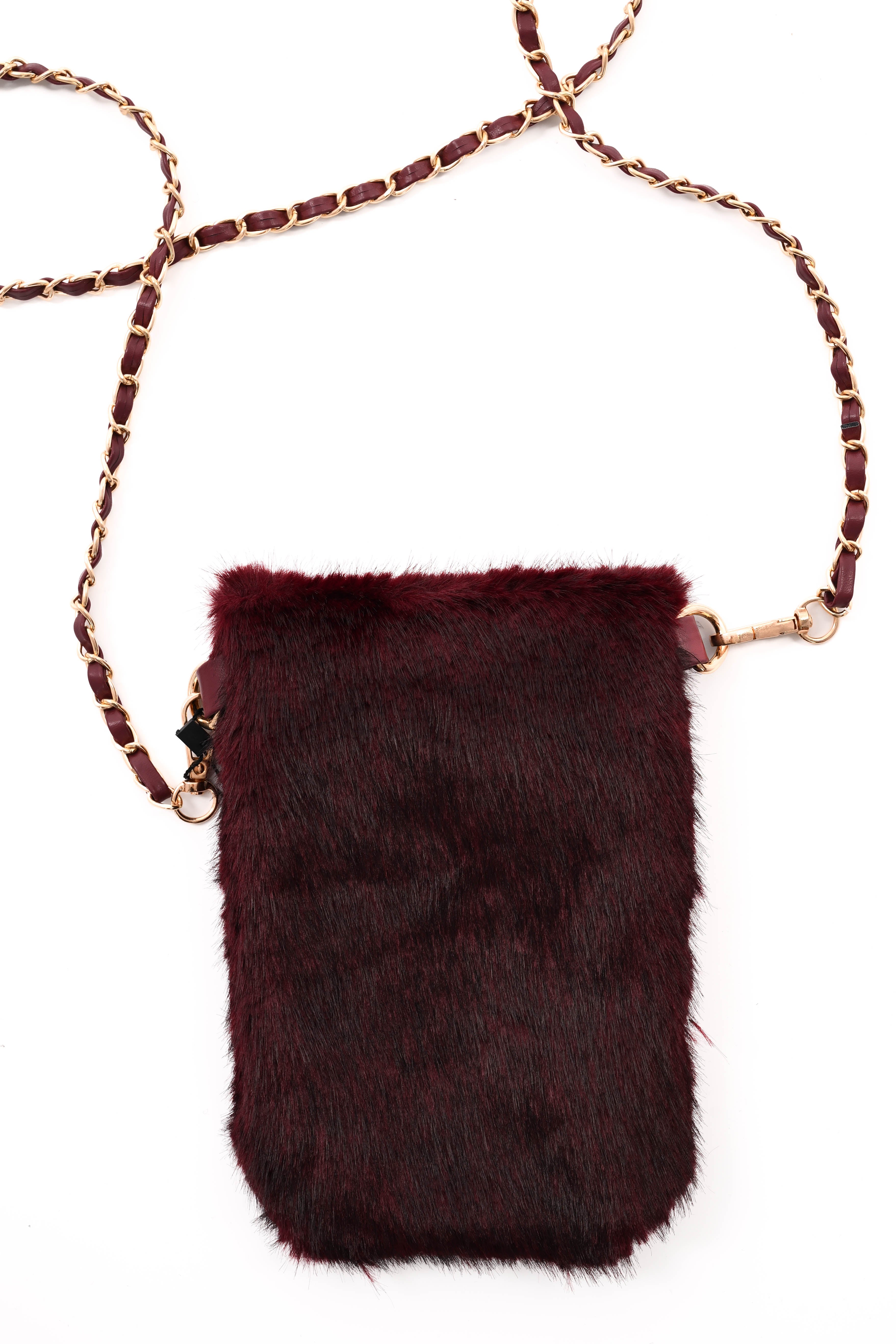 Crossbody faux fur telefoon tasje bordeaux