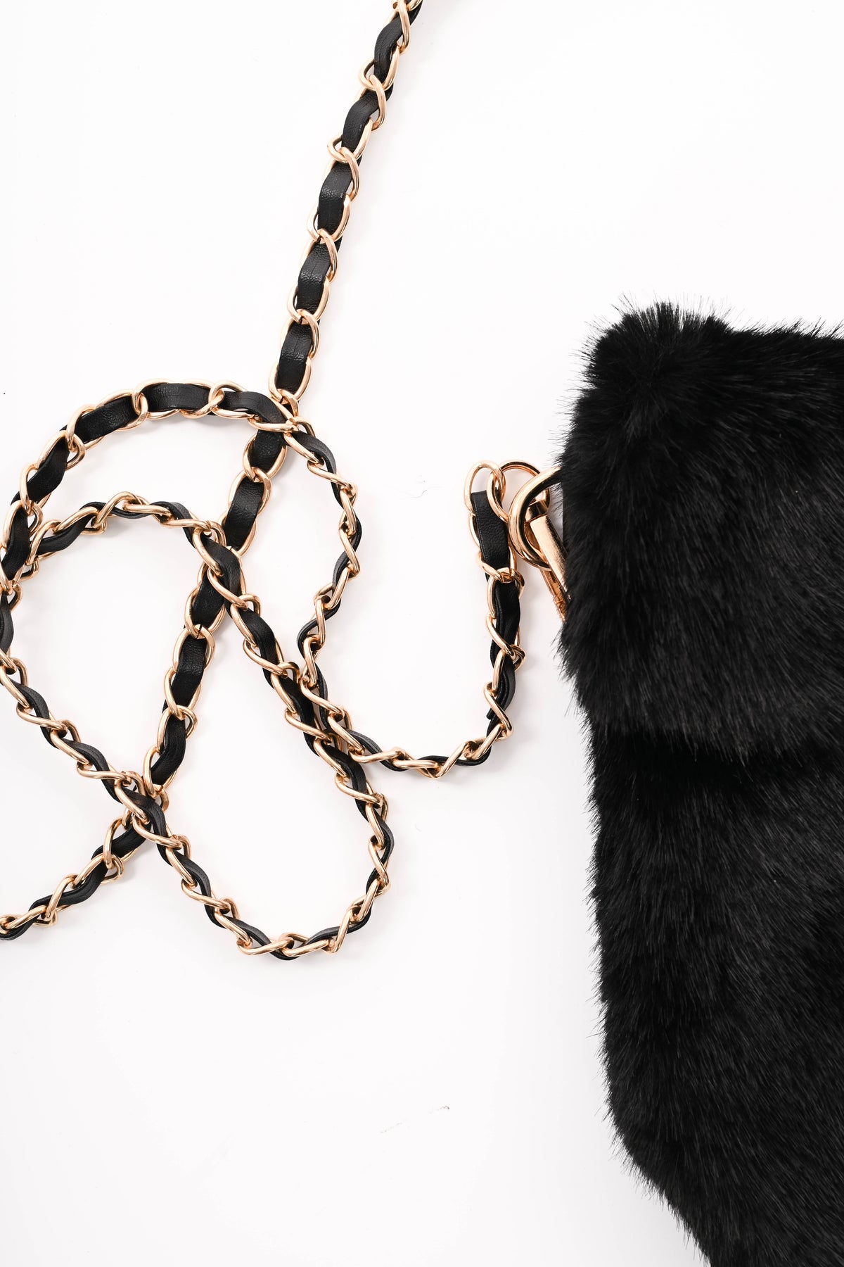 Crossbody faux fur telefoon tasje zwart