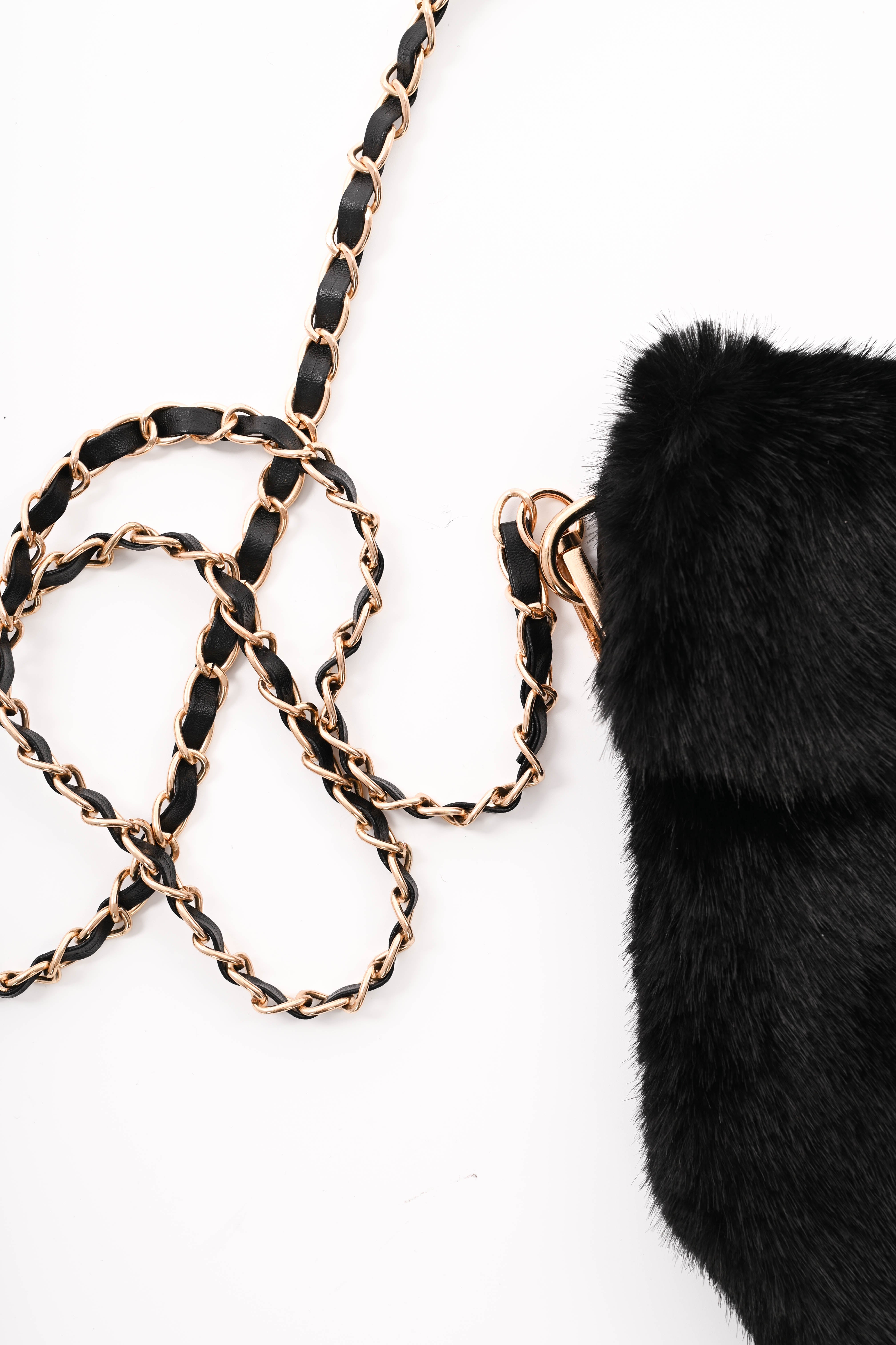 Crossbody faux fur telefoon tasje zwart