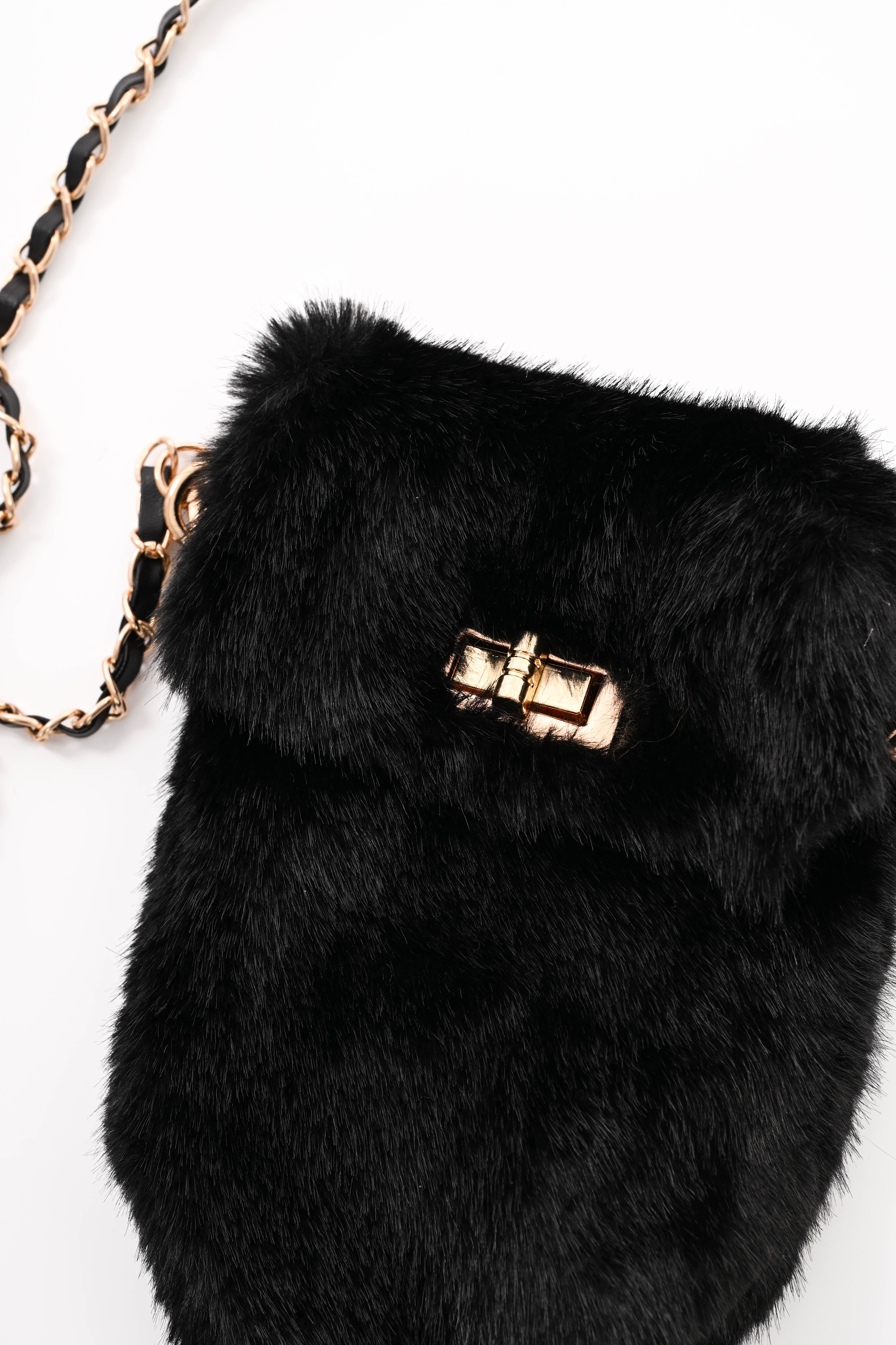 Crossbody faux fur telefoon tasje zwart