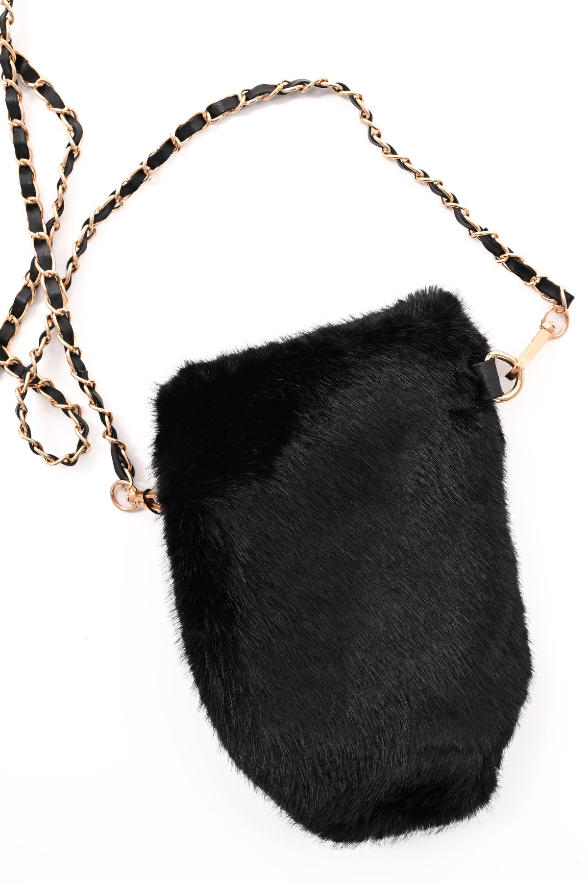 Crossbody faux fur telefoon tasje zwart