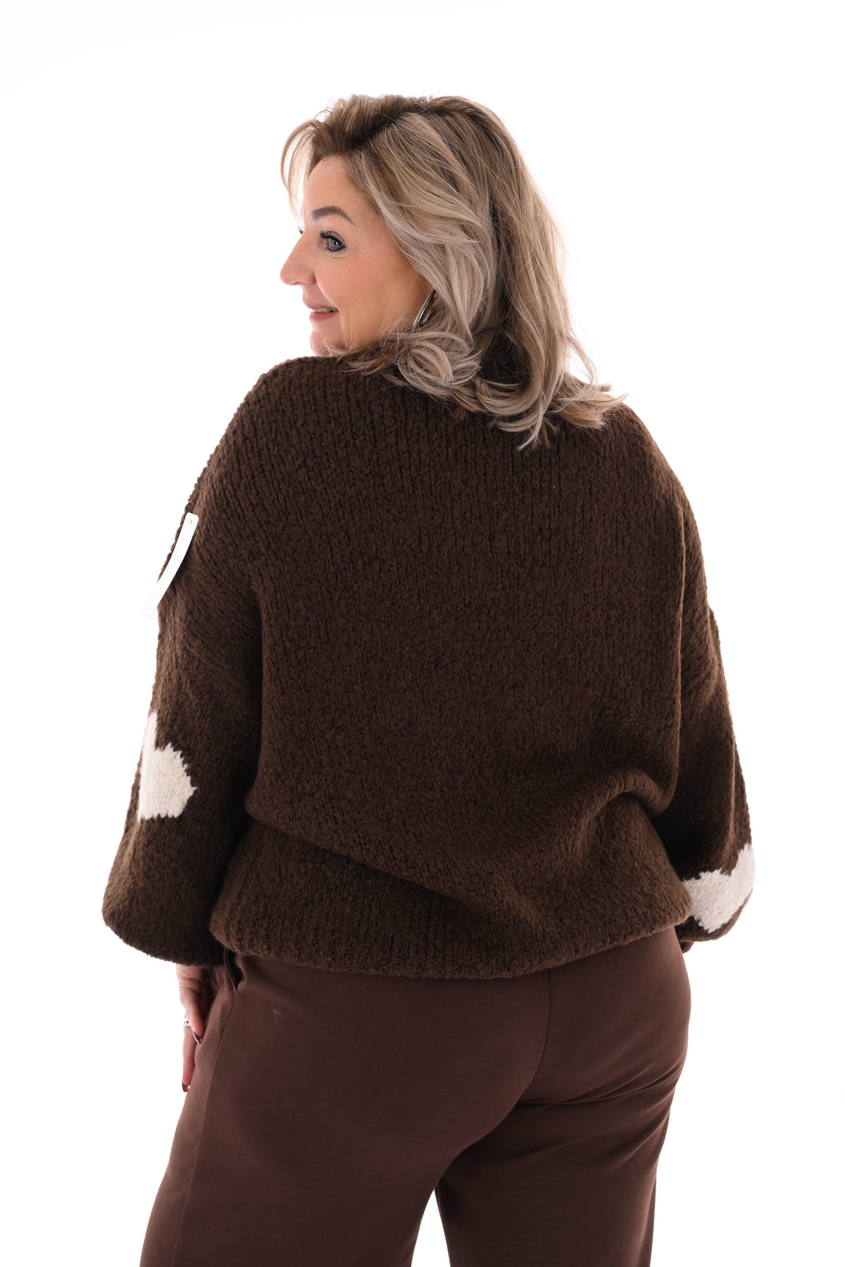 Gebreide trui hartjes bruin