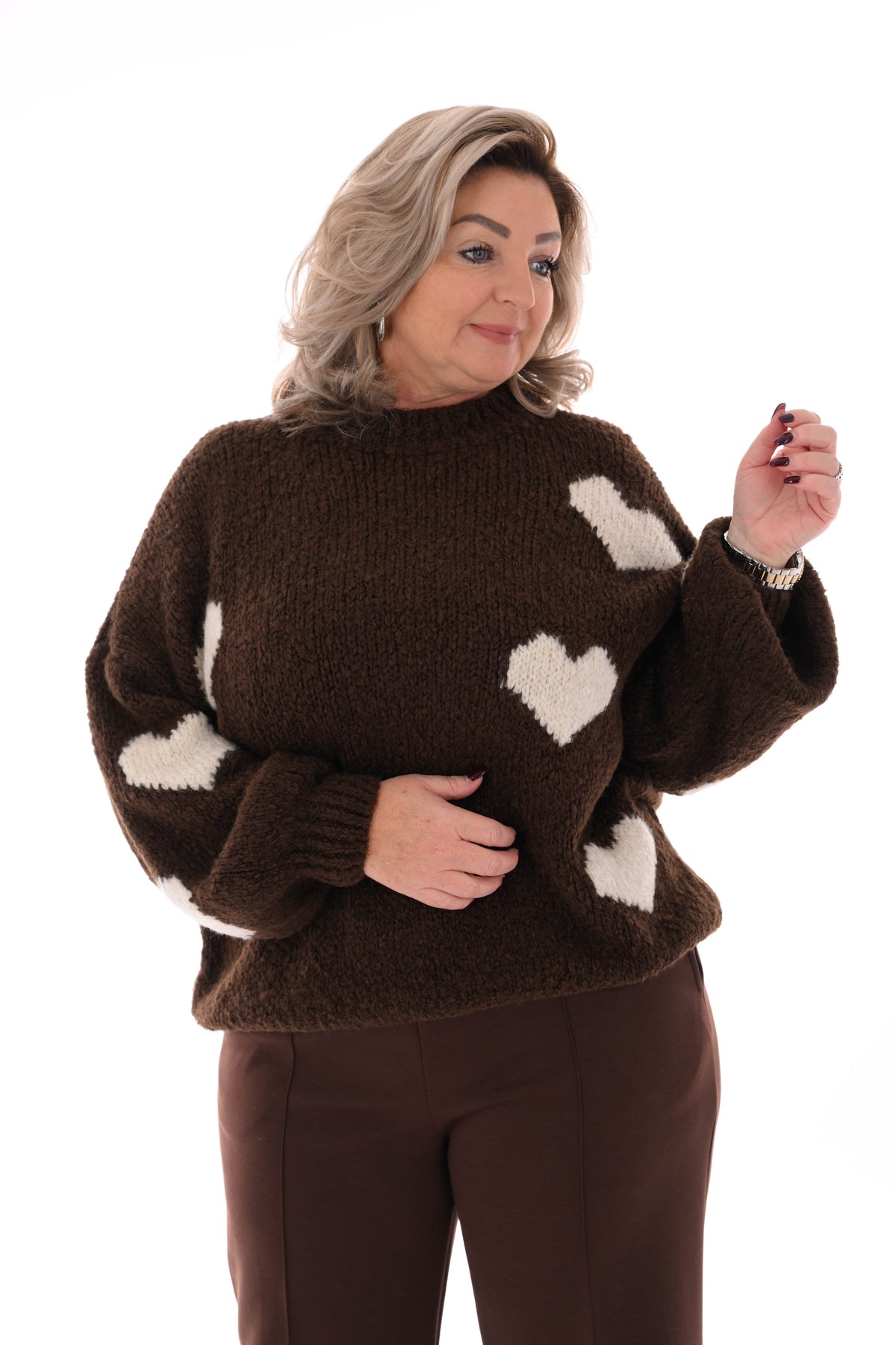 Gebreide trui hartjes bruin