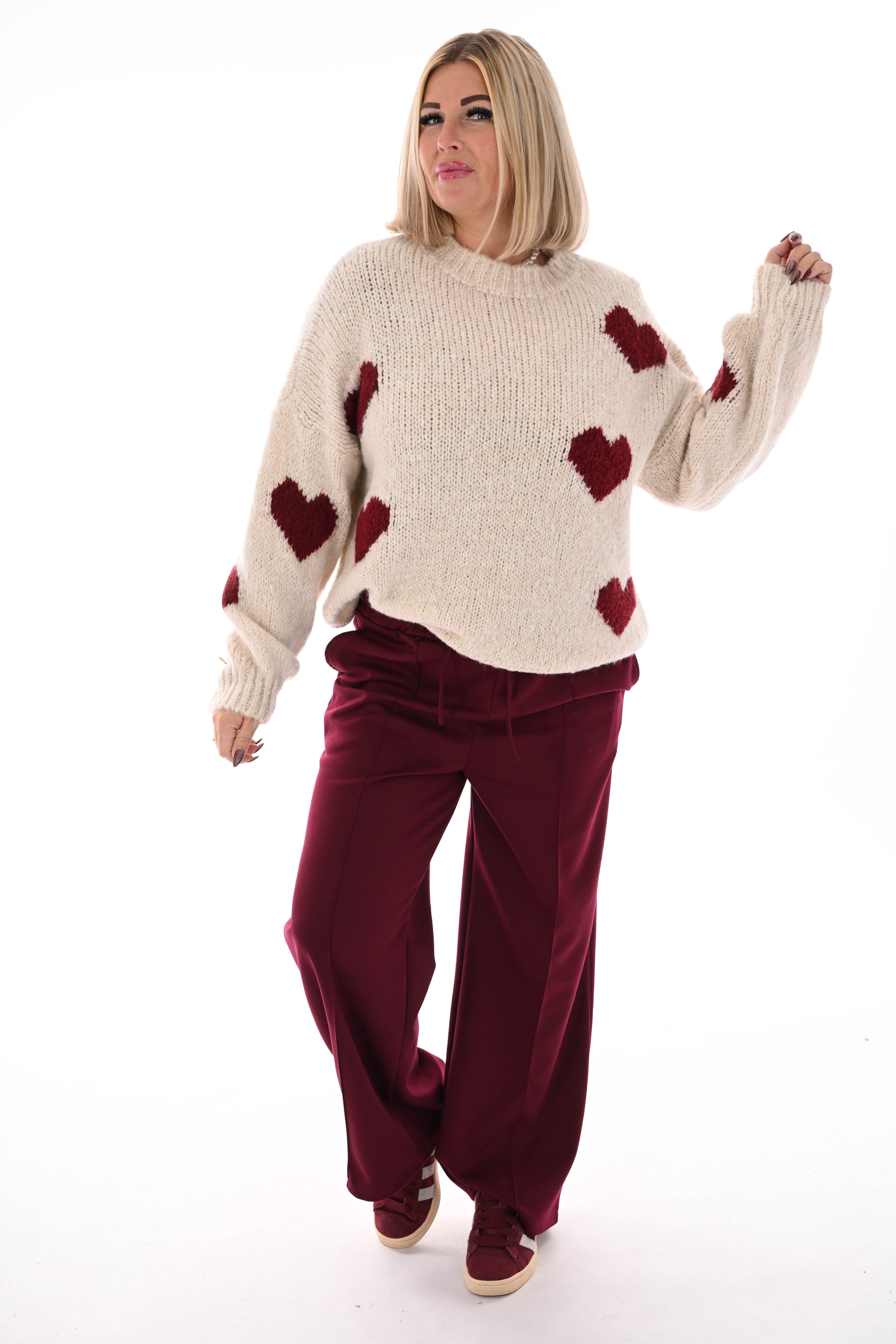 Gebreide trui hartjes roomwit