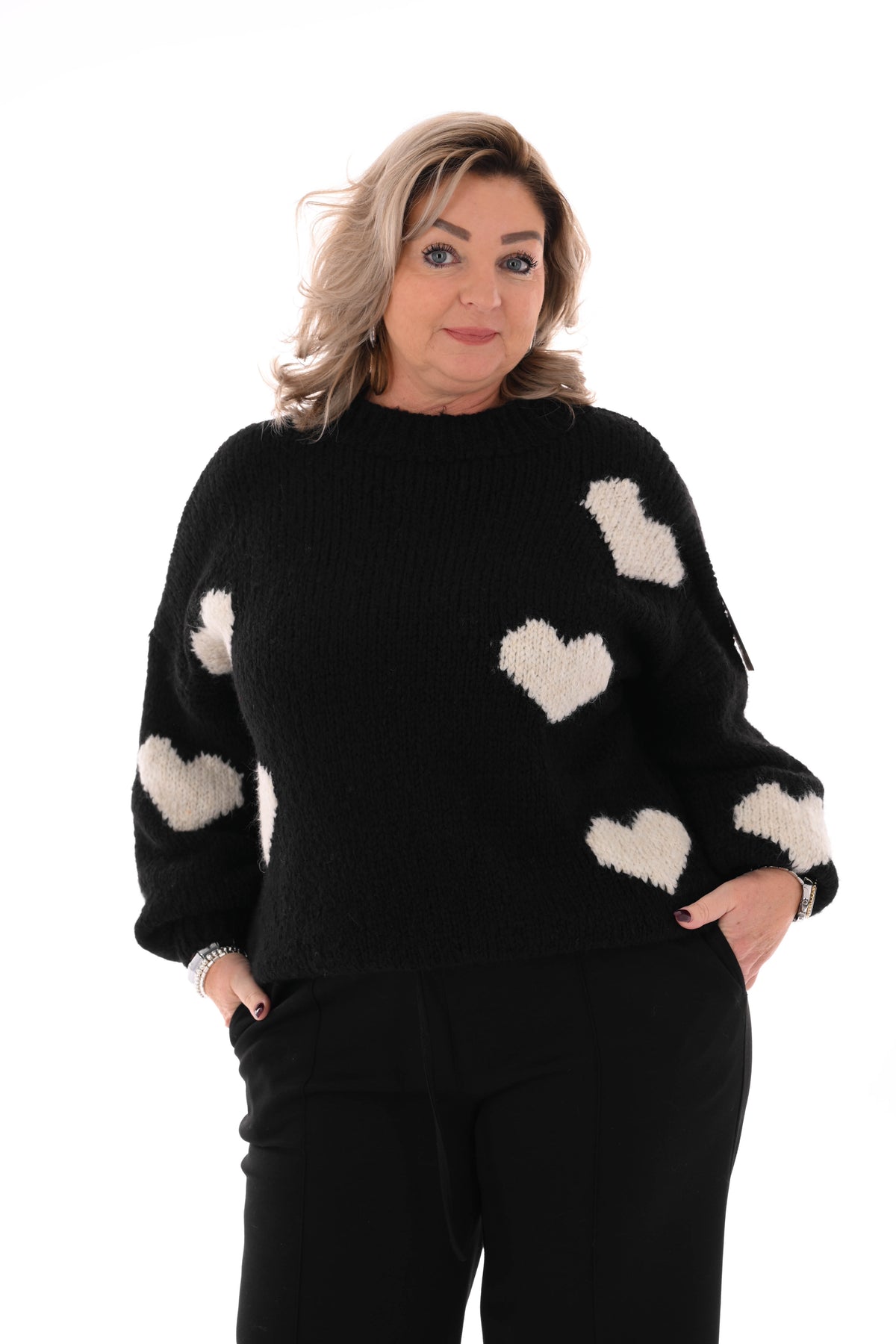 Gebreide trui hartjes zwart