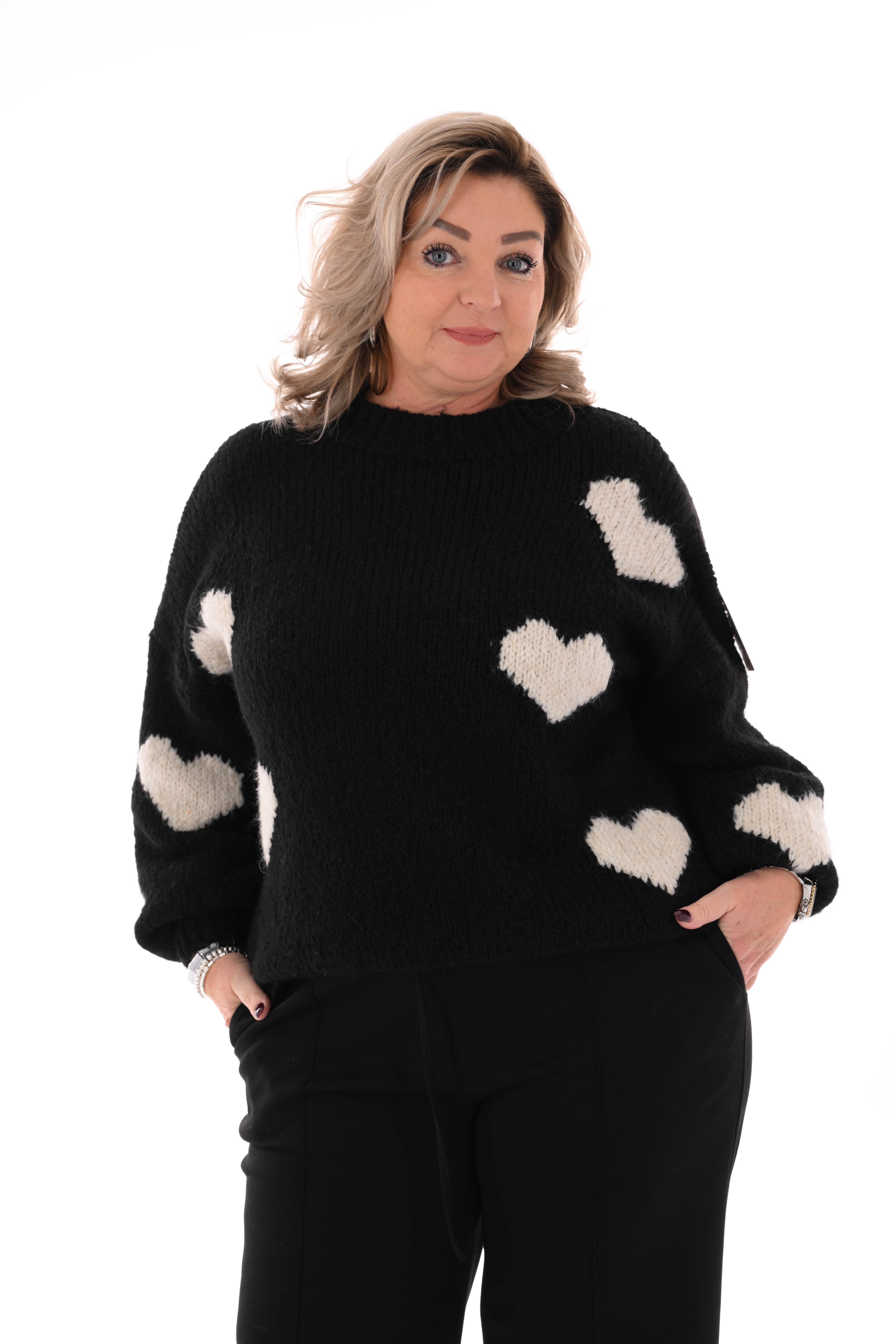 Gebreide trui hartjes zwart