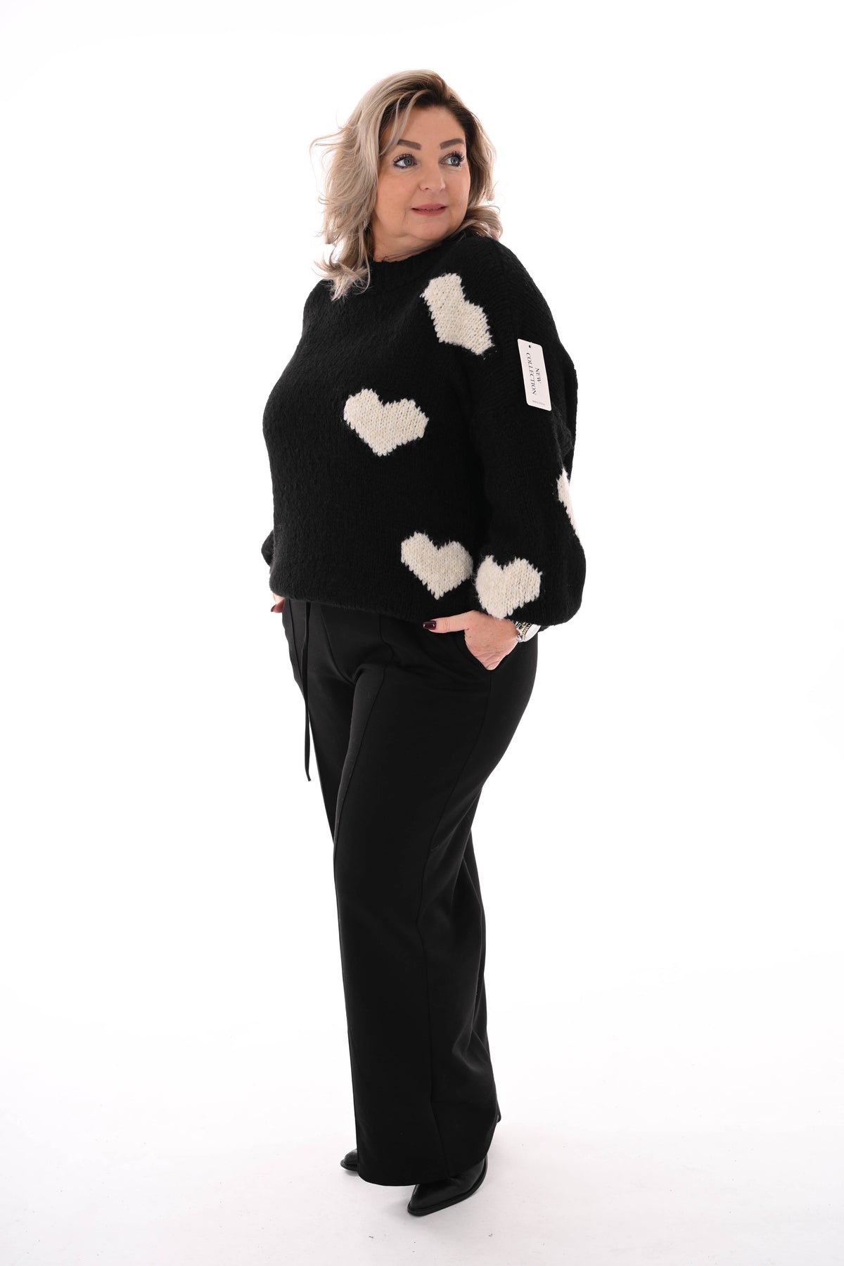 Gebreide trui hartjes zwart