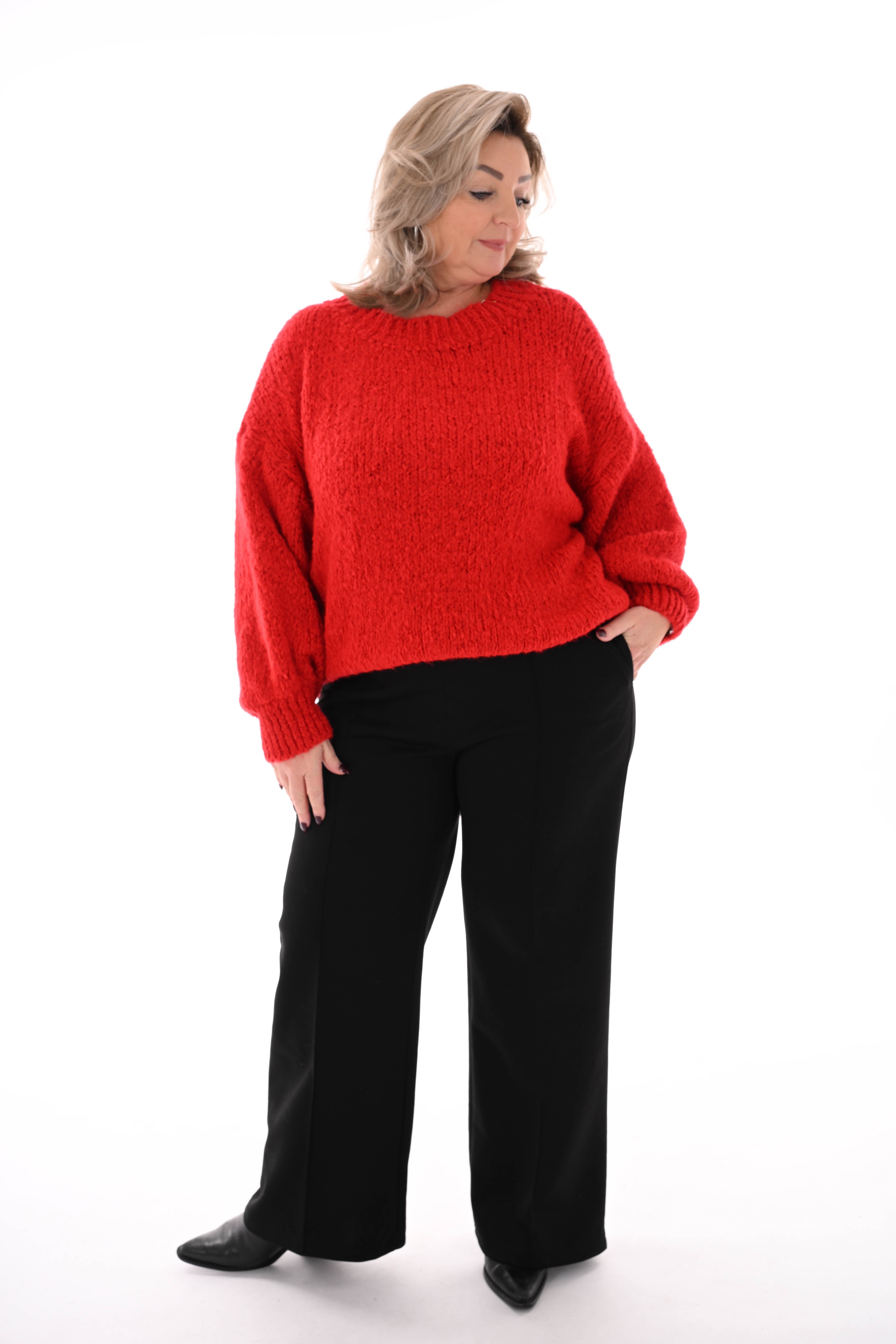 Grof gebreide trui pofmouwen rood