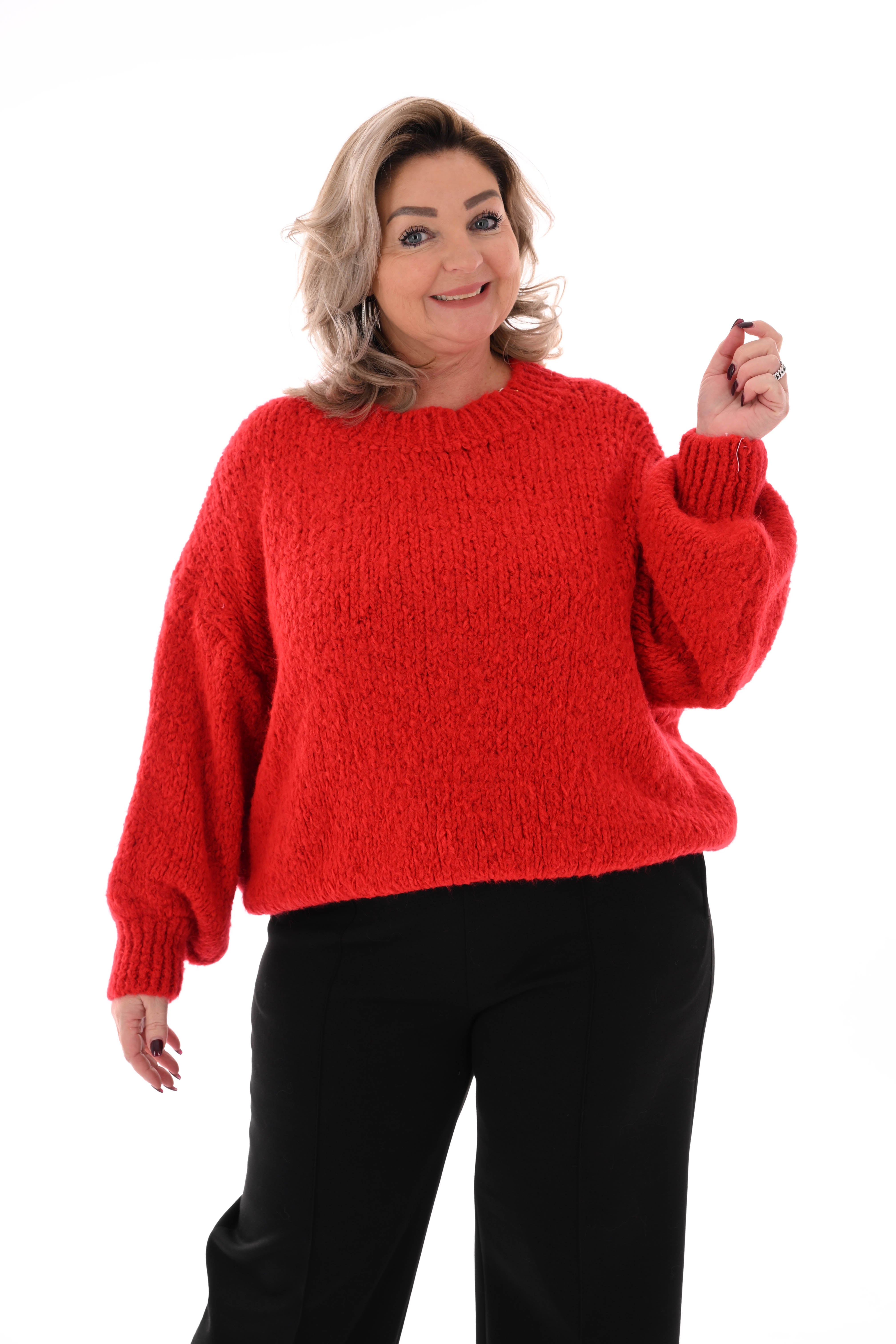 Grof gebreide trui pofmouwen rood