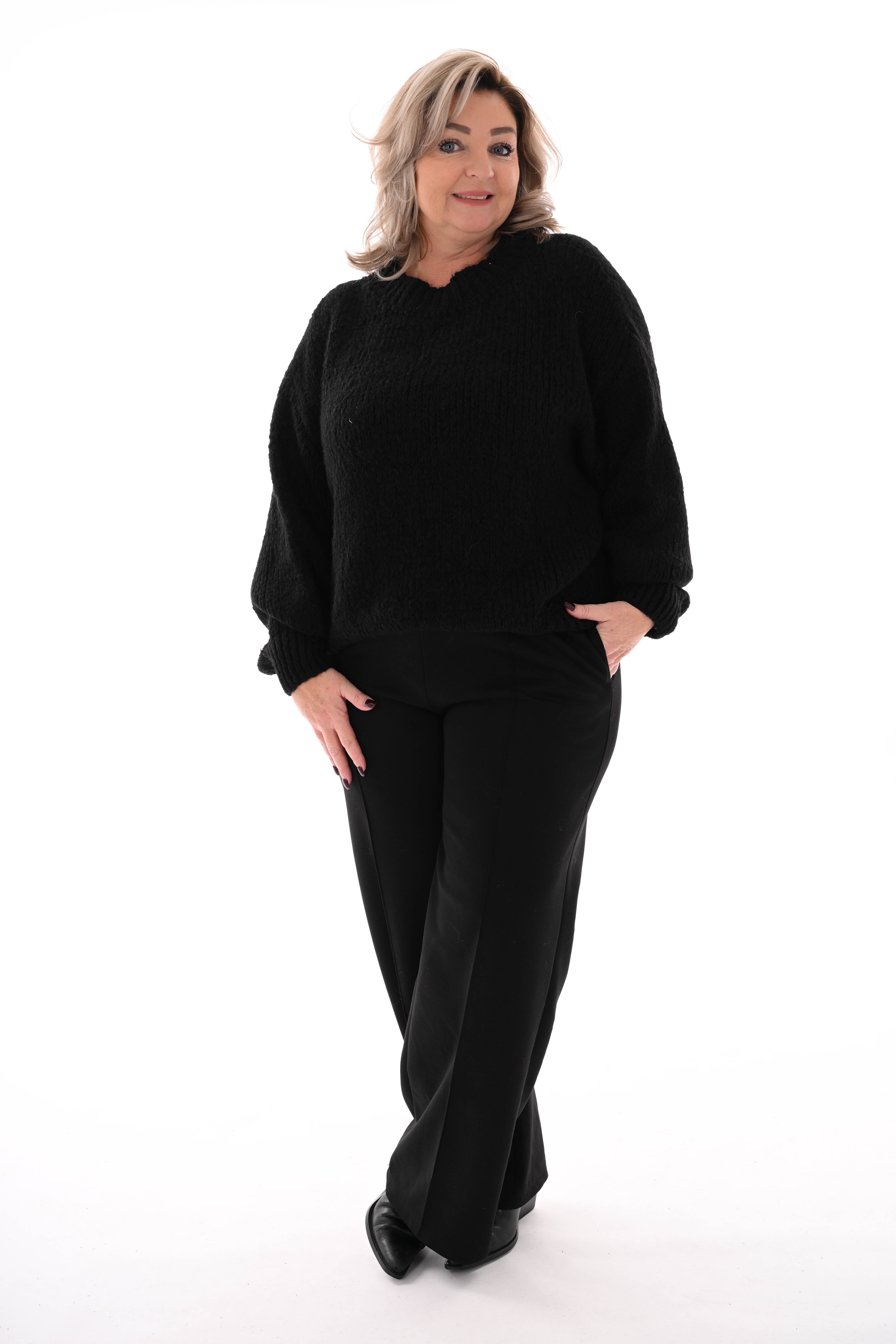 Grof gebreide trui pofmouwen zwart