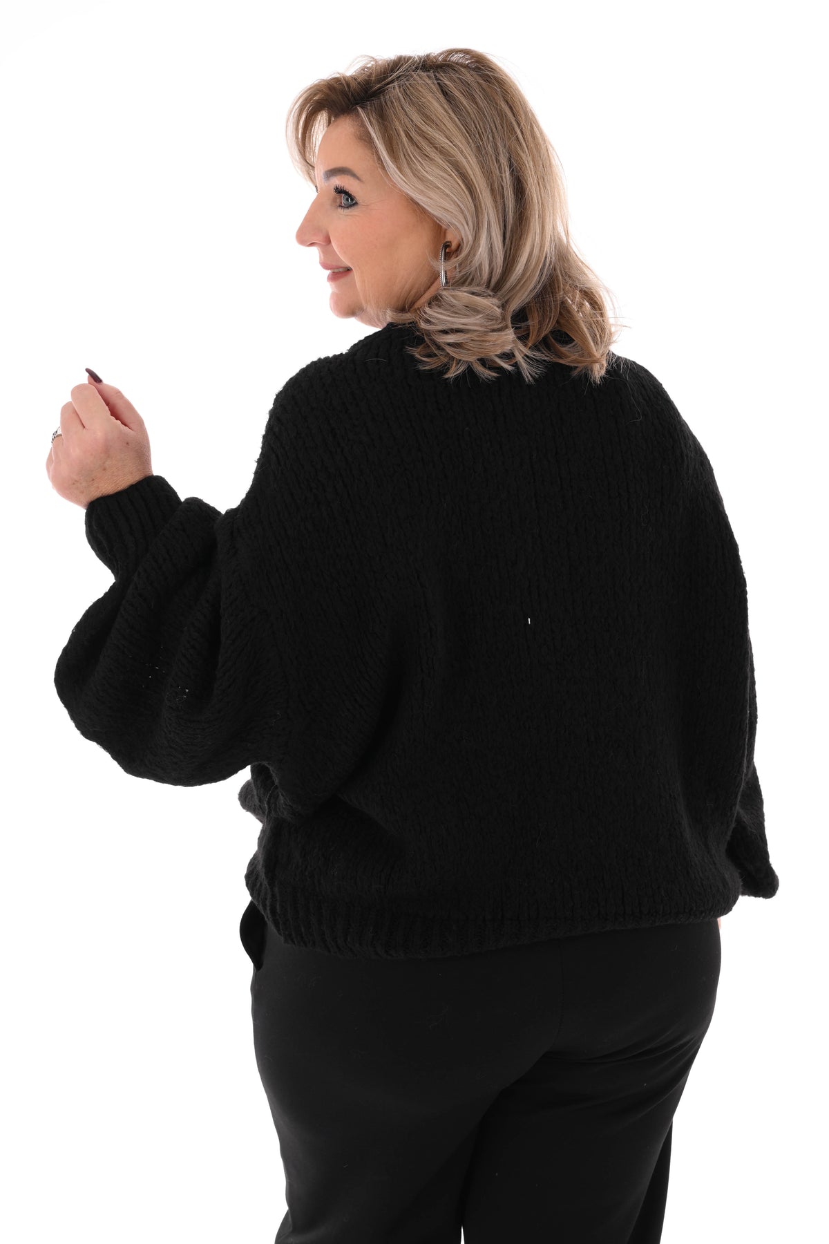 Grof gebreide trui pofmouwen zwart
