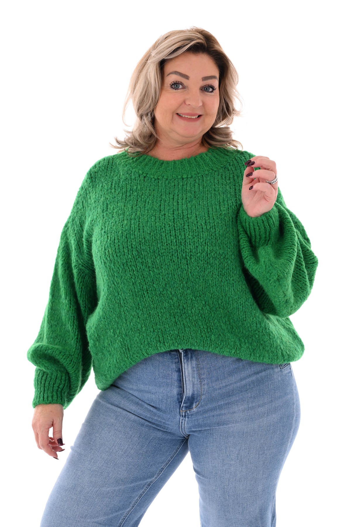 Grof gebreide trui pofmouwen groen