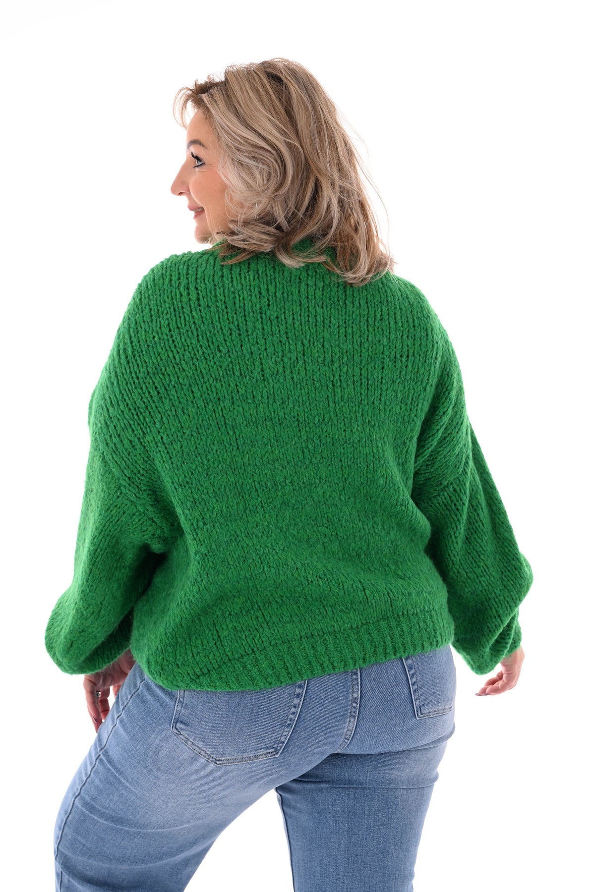 Grof gebreide trui pofmouwen groen