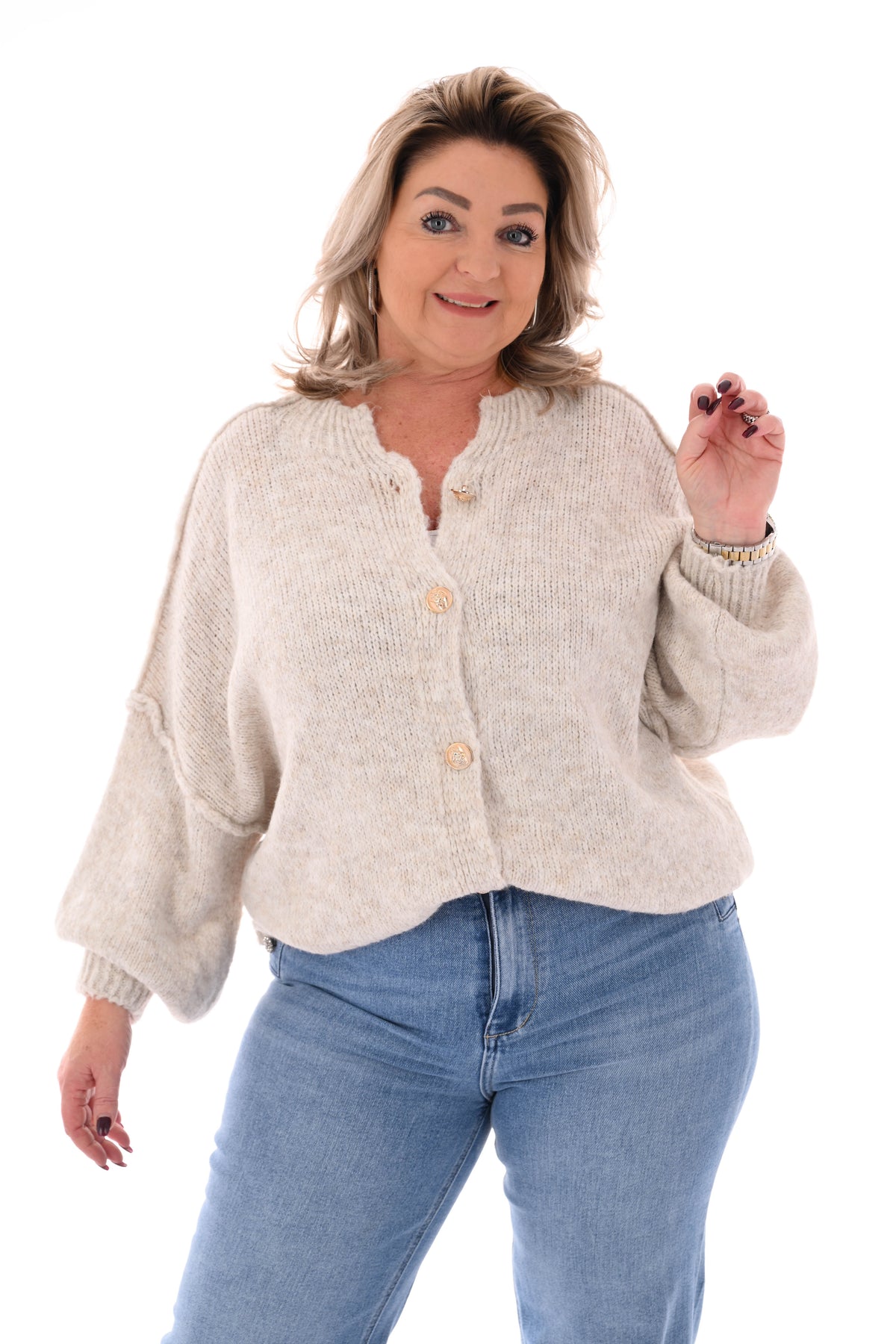 Grof gebreid vest knopen beige