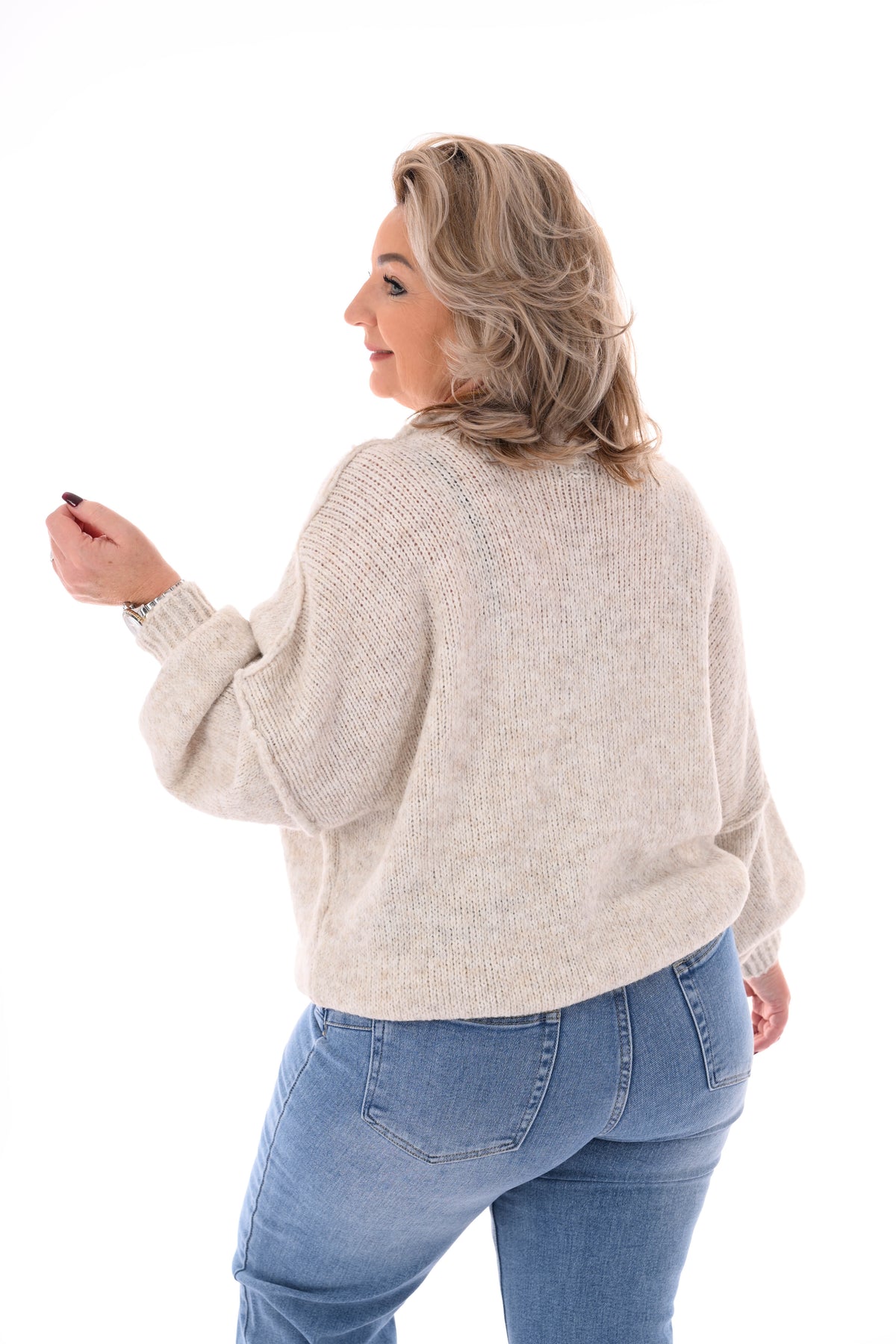 Grof gebreid vest knopen beige