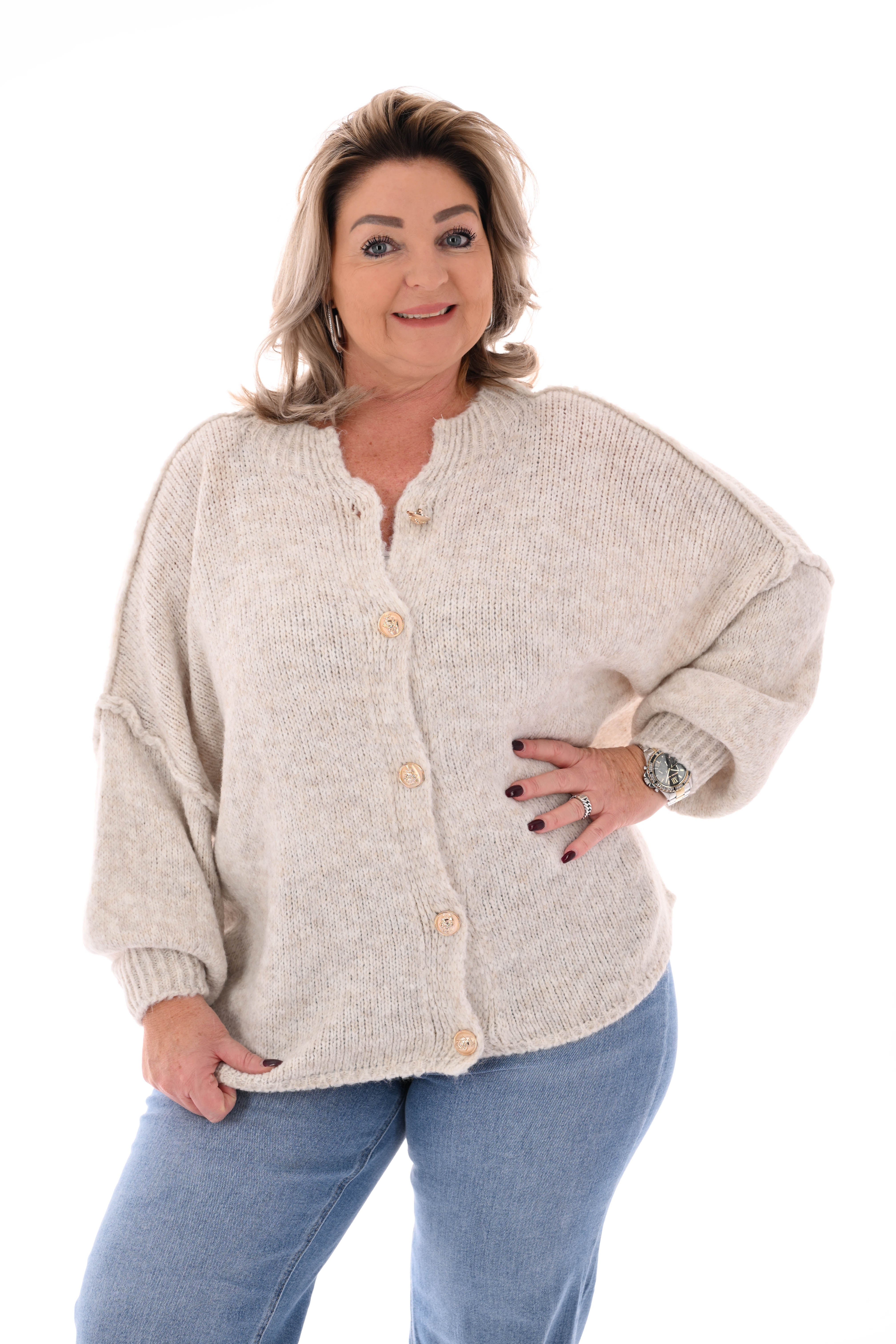 Grof gebreid vest knopen beige