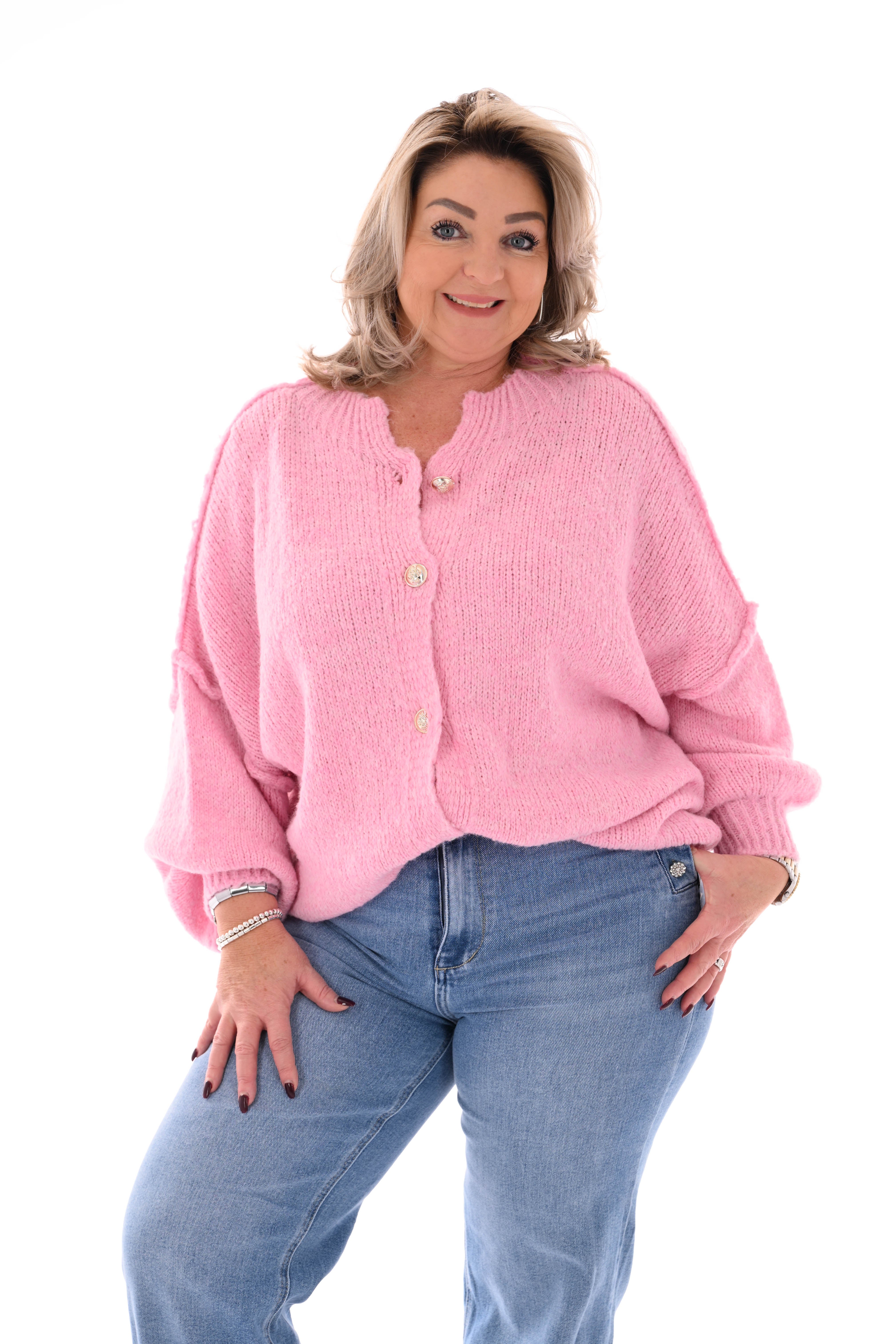 Grof gebreid vest knopen lichtroze