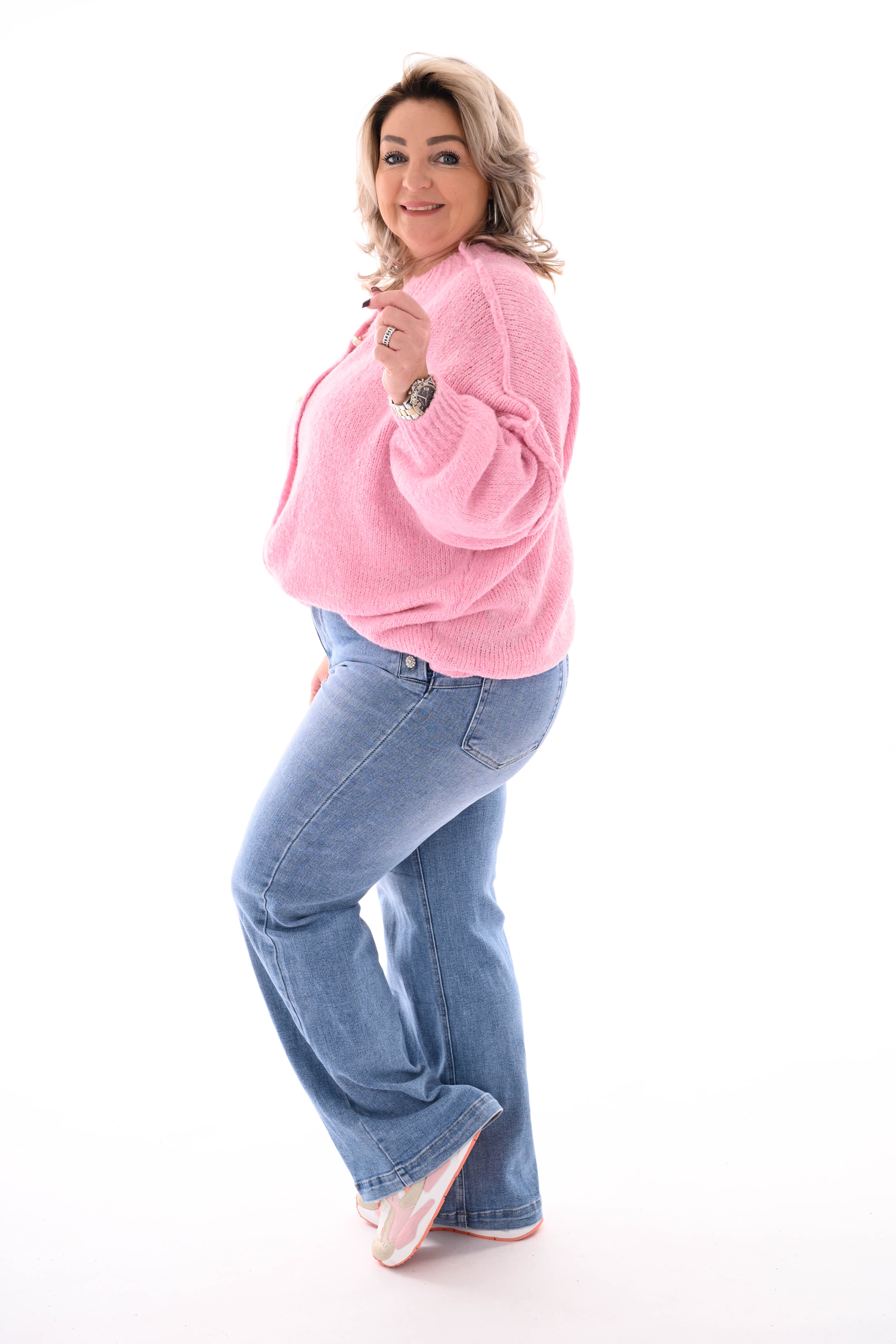 Grof gebreid vest knopen lichtroze