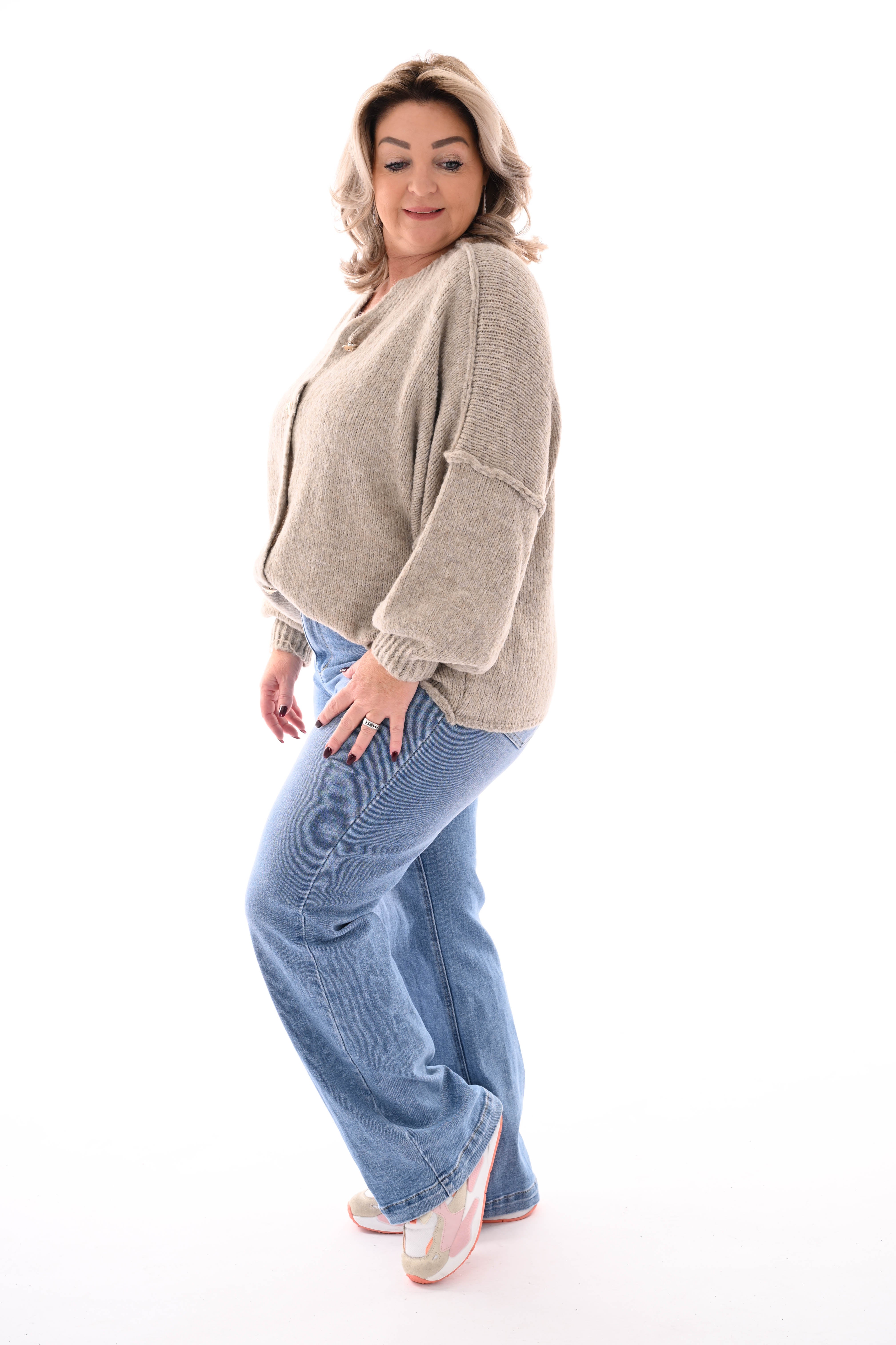 Grof gebreid vest knopen taupe