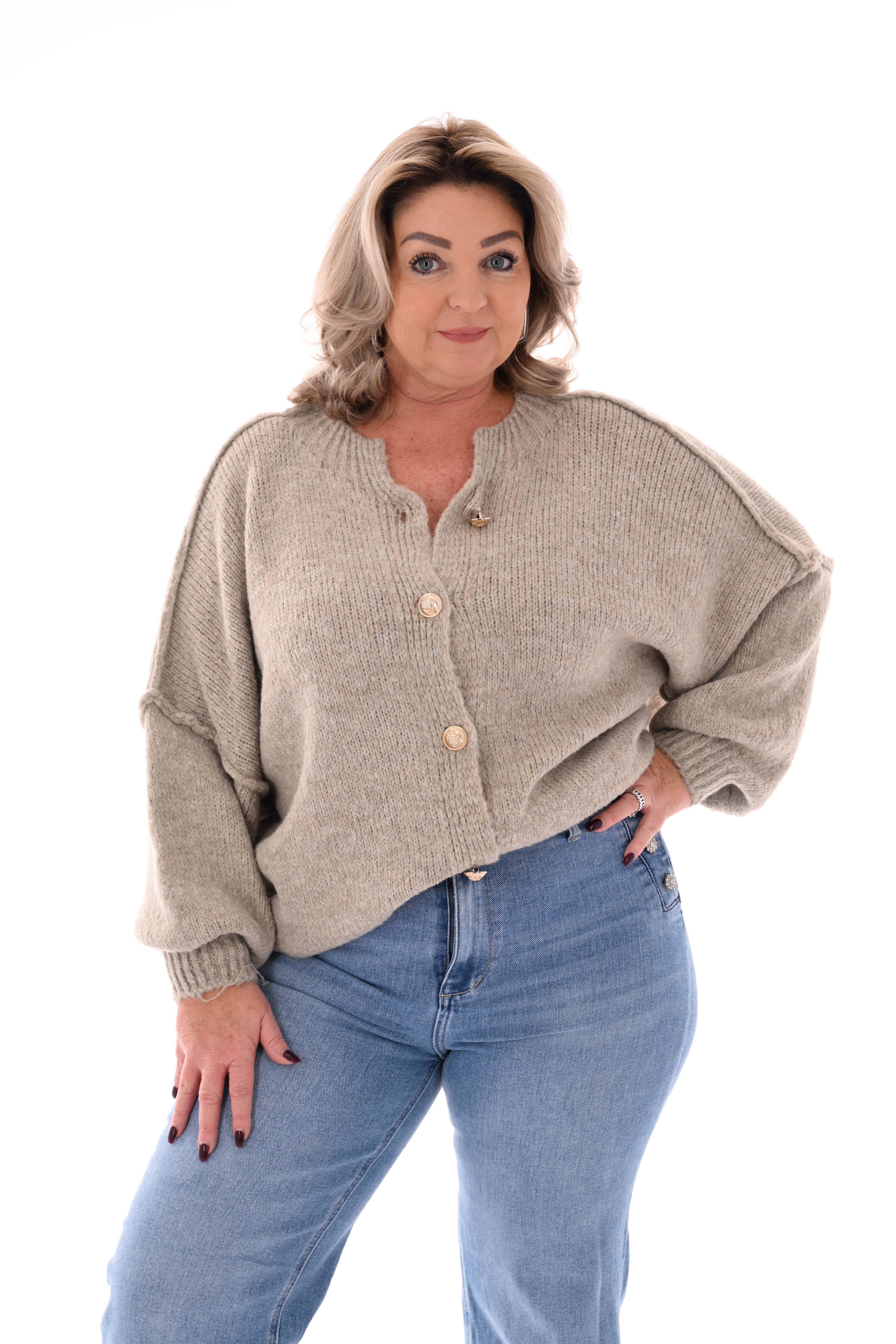 Grof gebreid vest knopen taupe