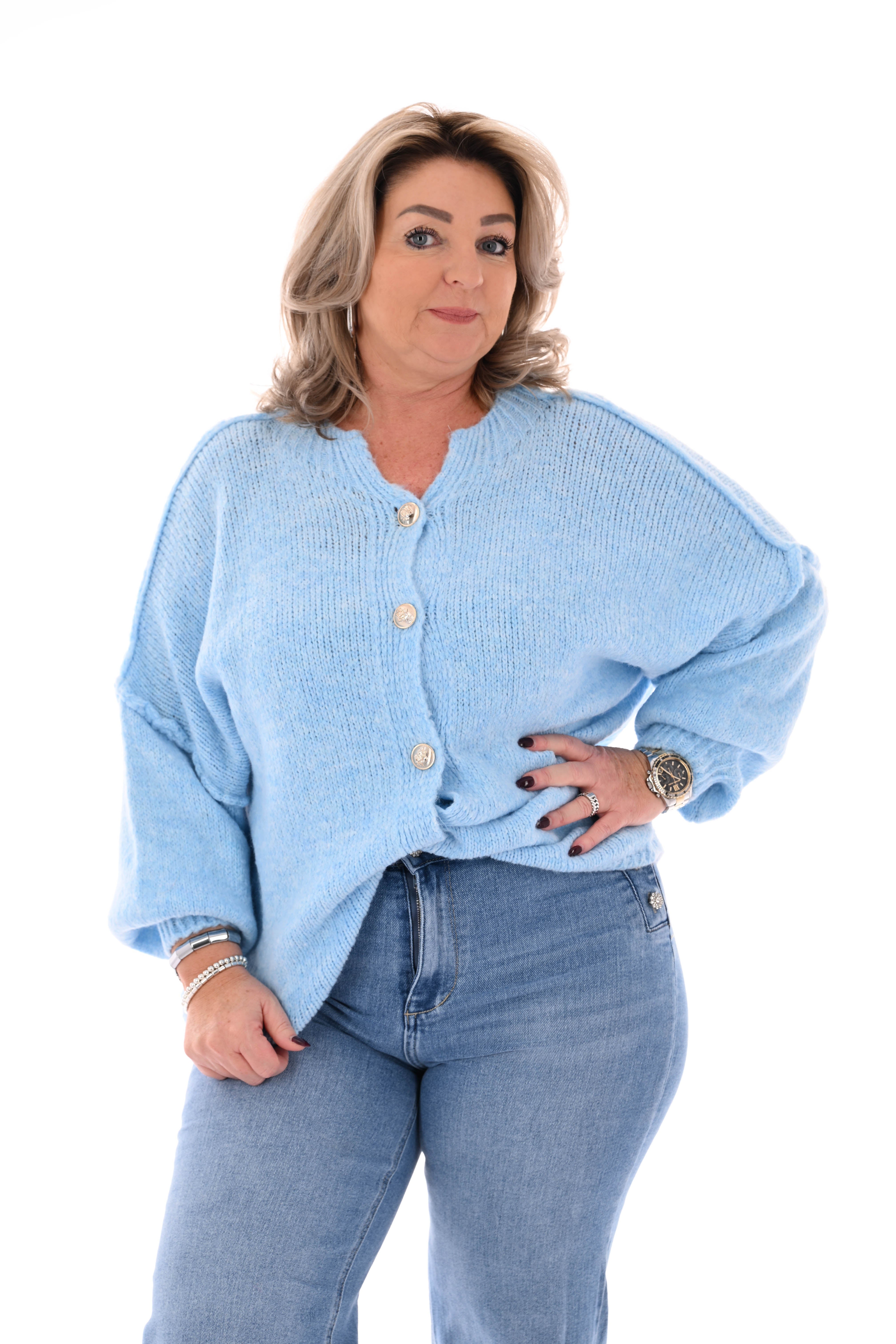 Grof gebreid vest knopen lichtblauw