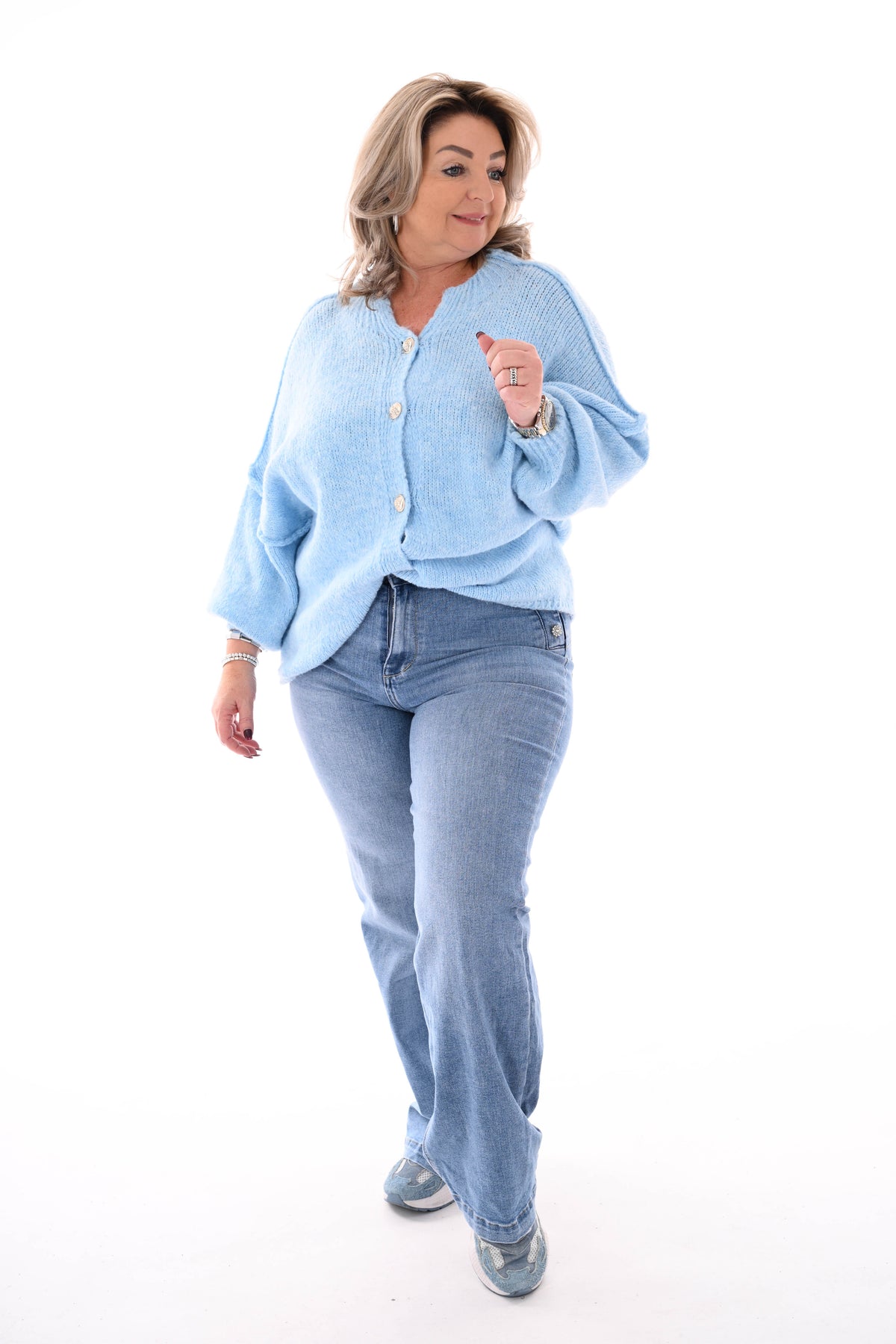 Grof gebreid vest knopen lichtblauw