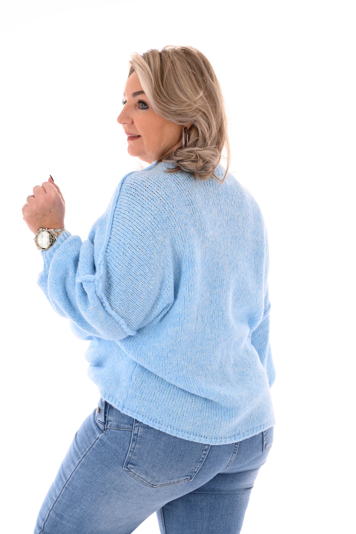 Grof gebreid vest knopen lichtblauw