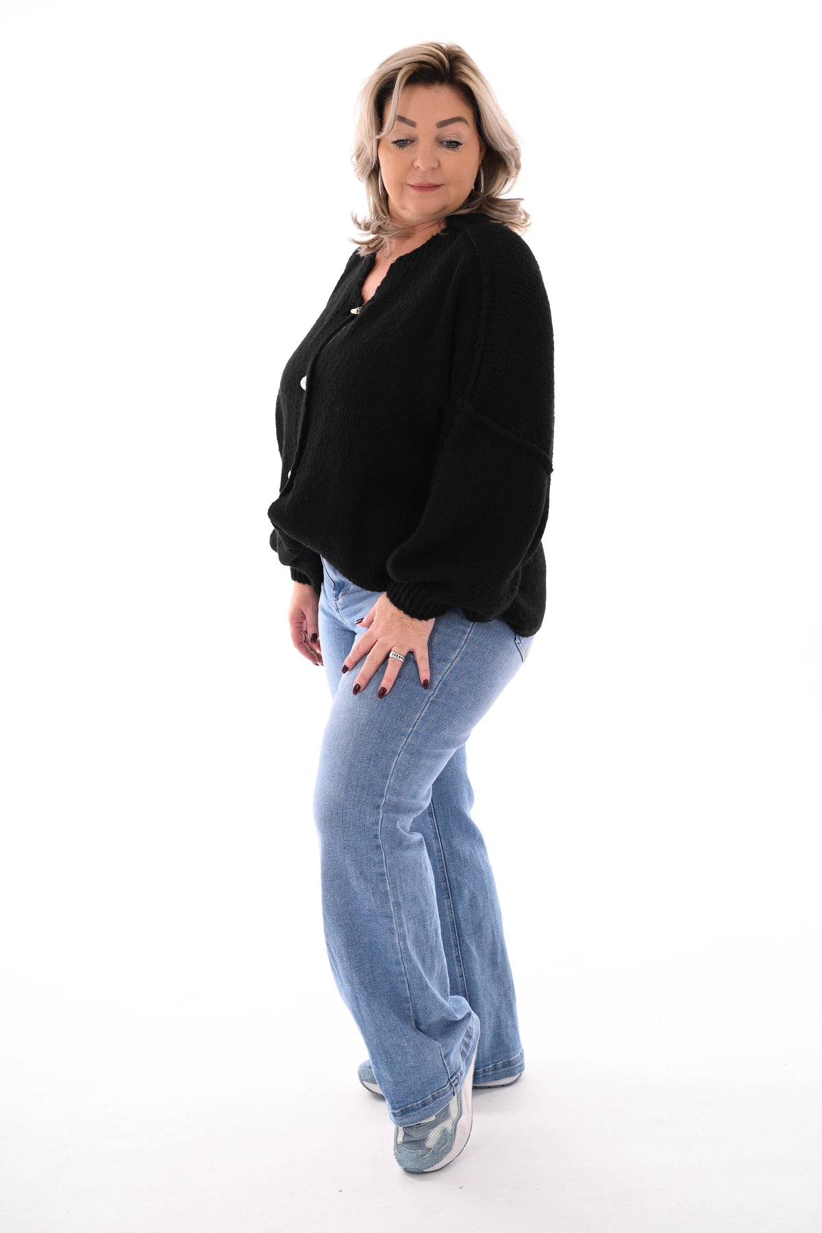 Grof gebreid vest knopen zwart