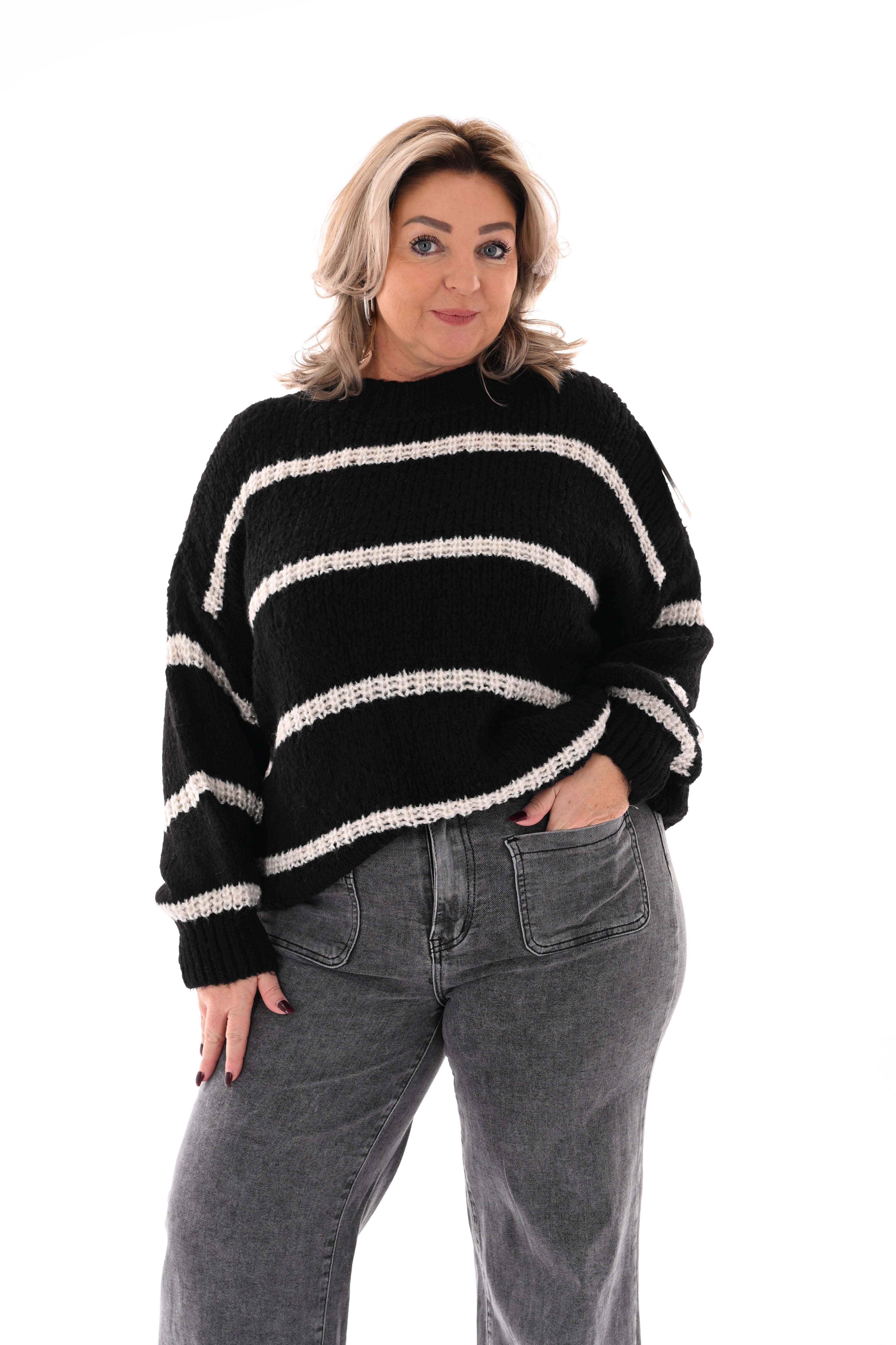 Gebreide trui lurex glitter strepen zwart
