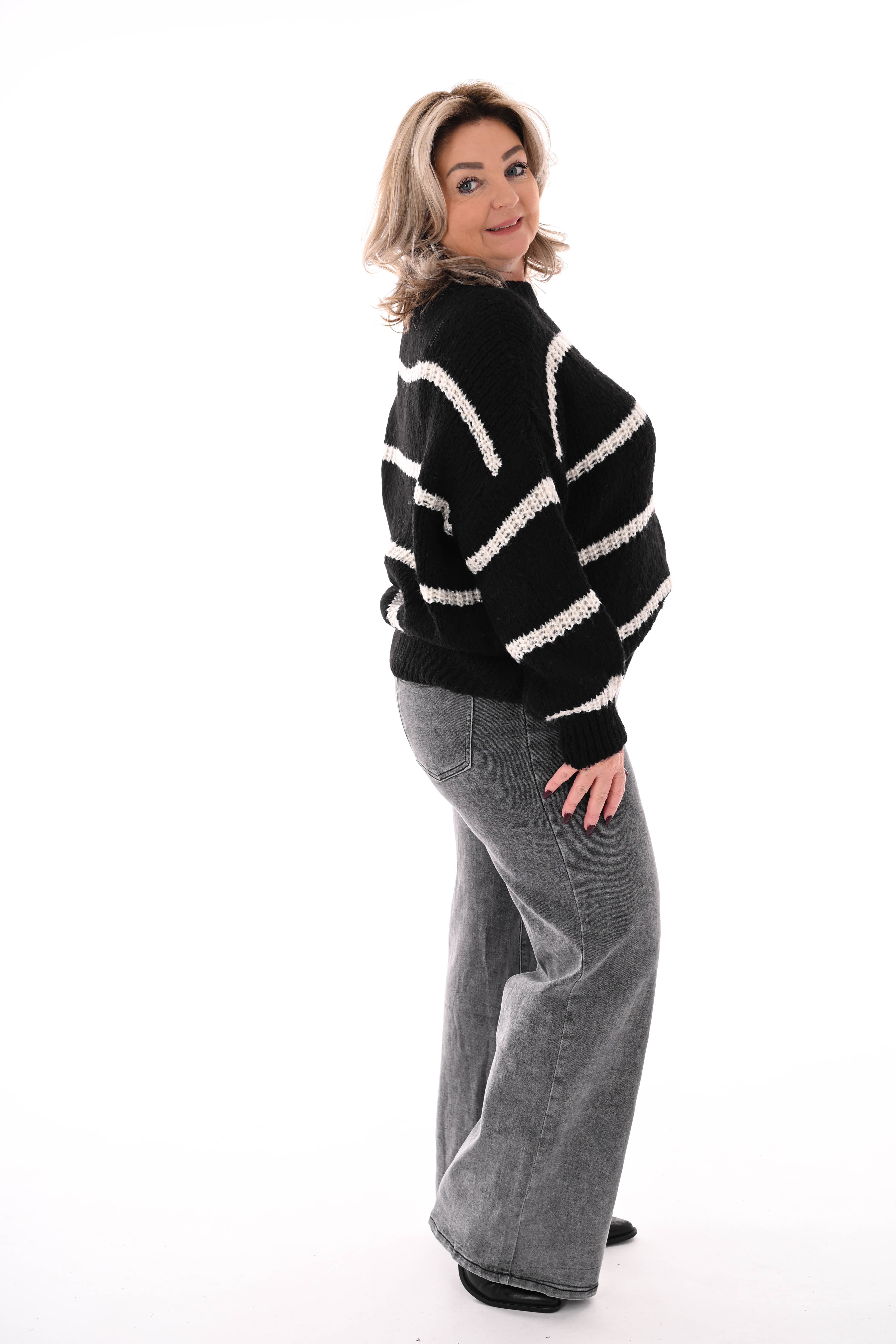 Gebreide trui lurex glitter strepen zwart