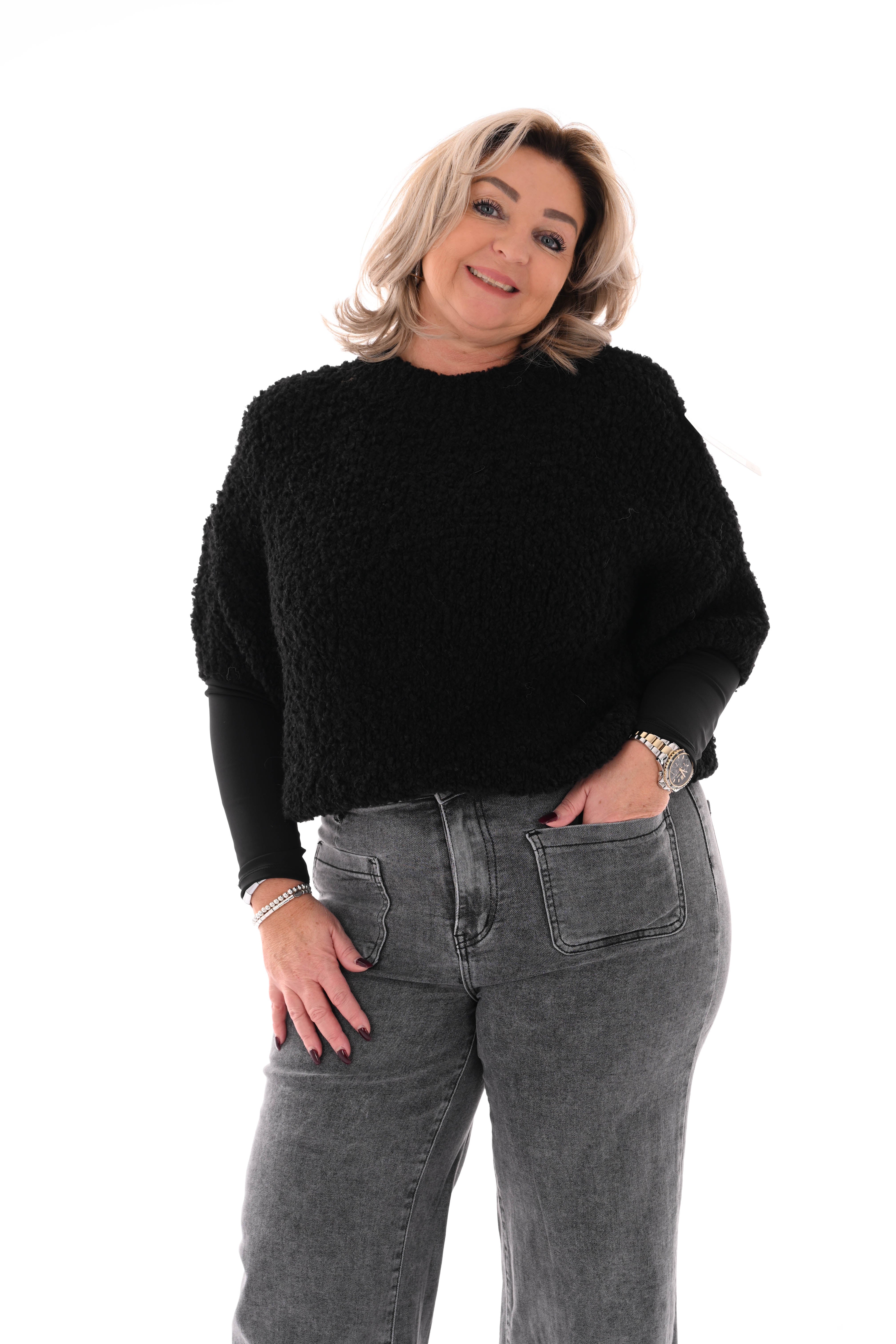 Boucle trui korte mouwen zwart