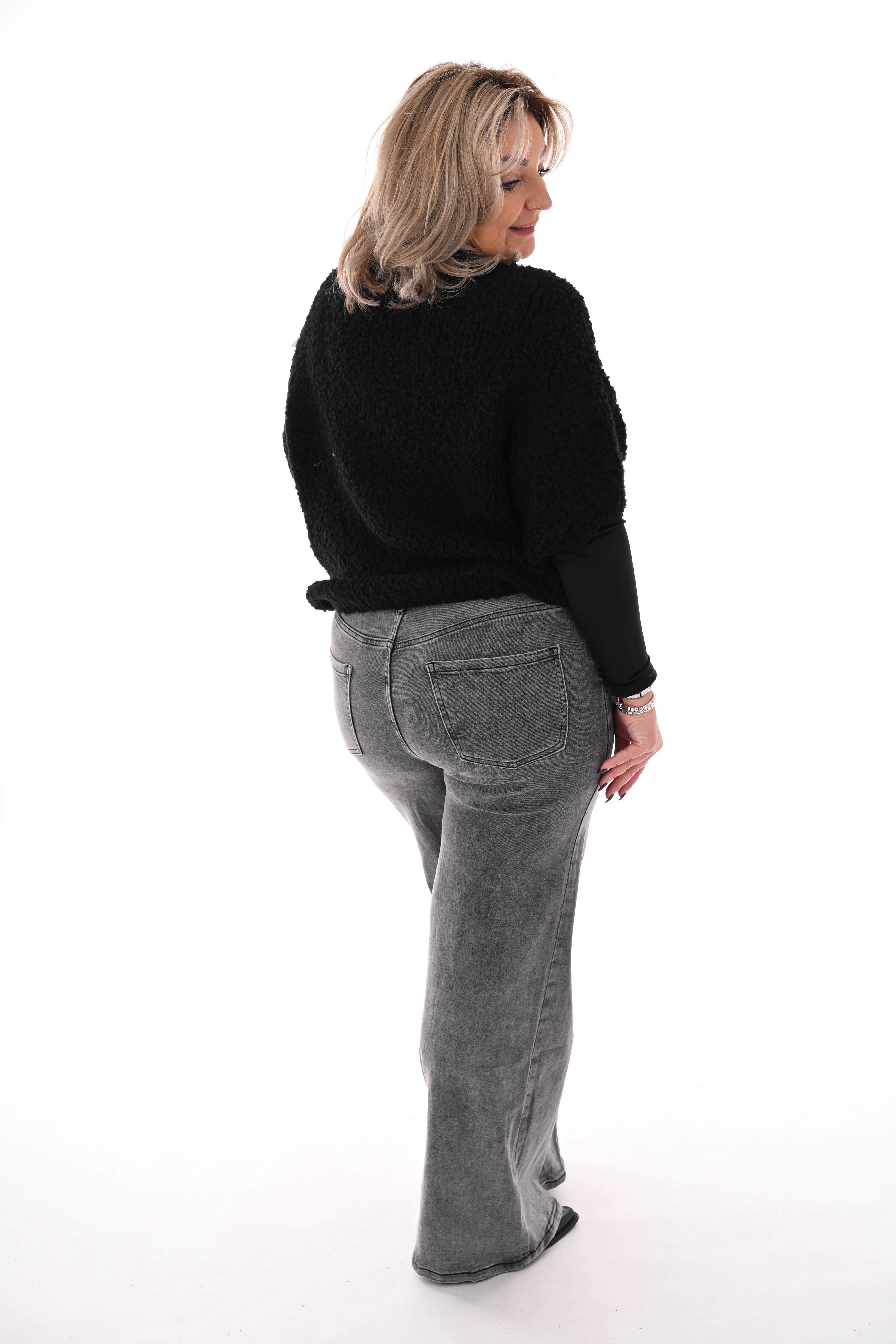 Boucle trui korte mouwen zwart