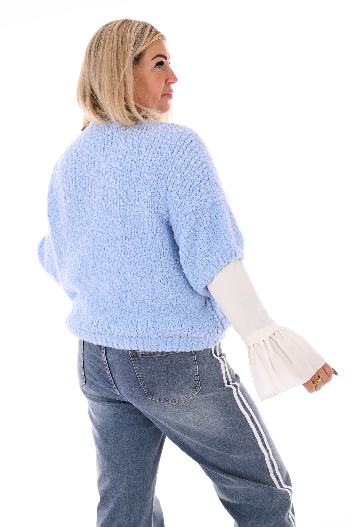 Boucle trui korte mouwen lichtblauw