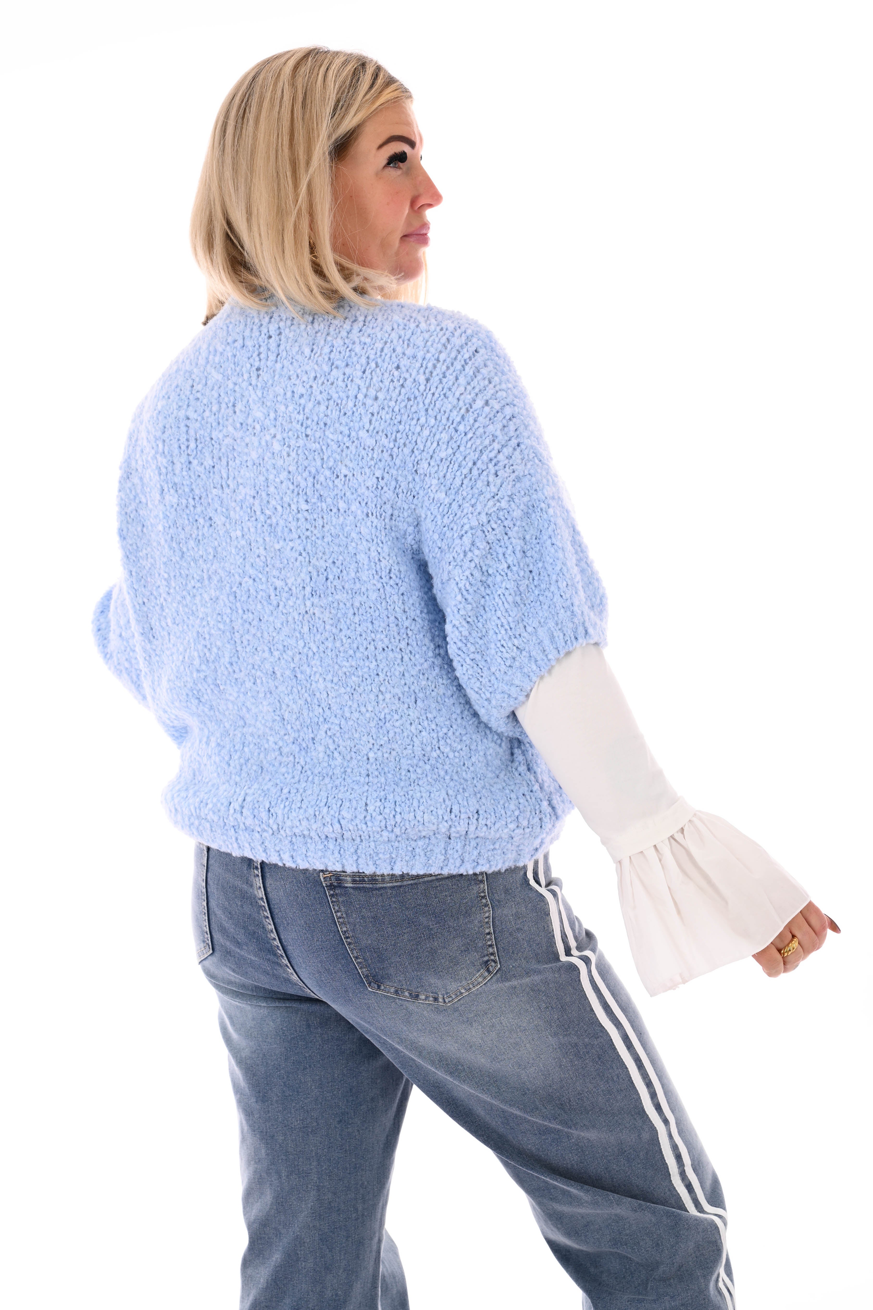 Boucle trui korte mouwen lichtblauw