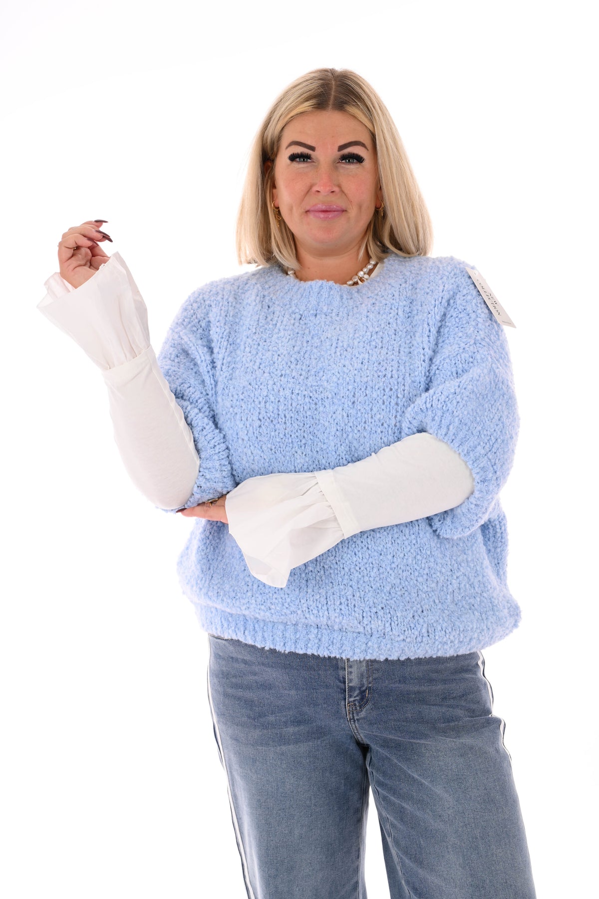 Boucle trui korte mouwen lichtblauw