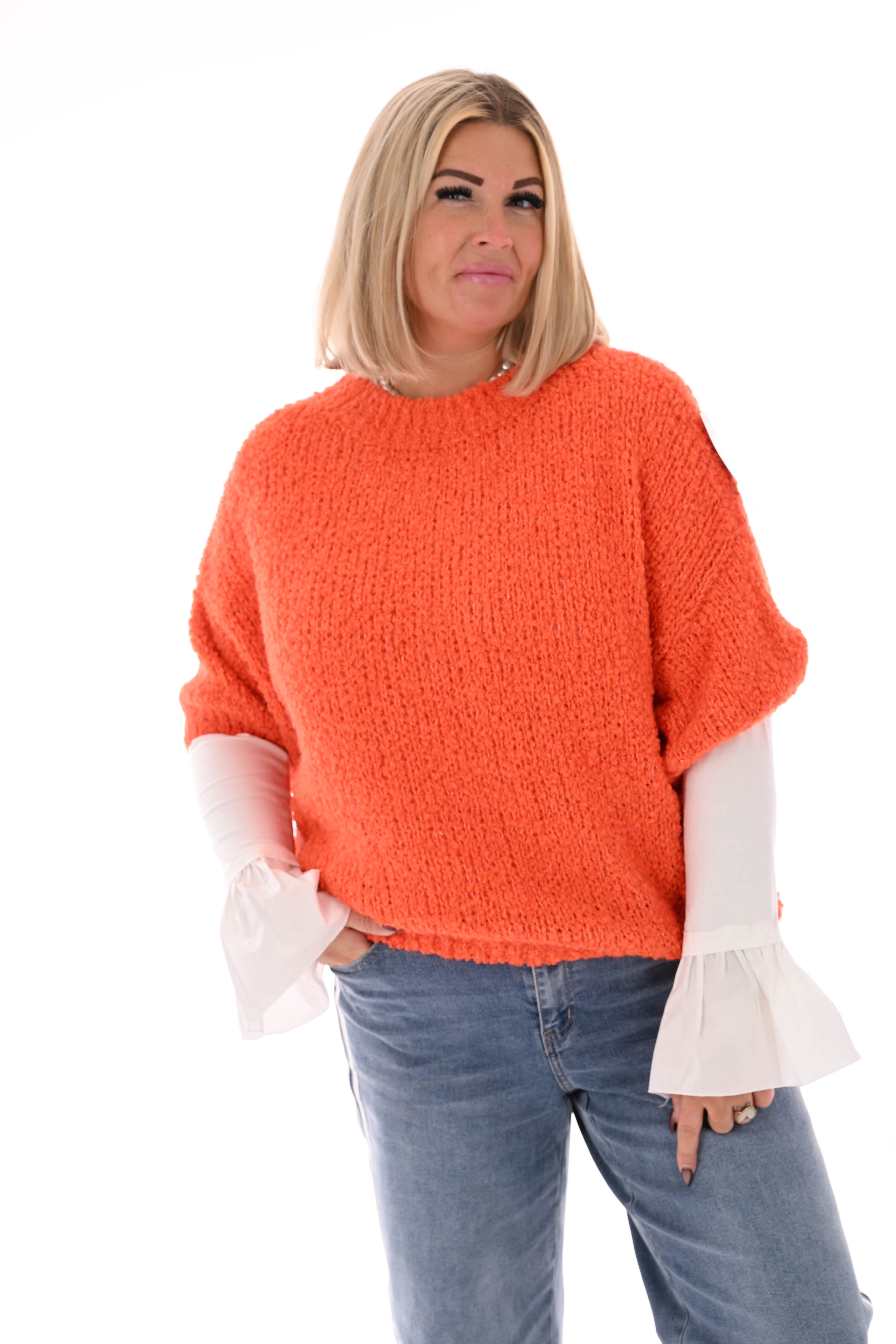 Boucle trui korte mouwen oranje