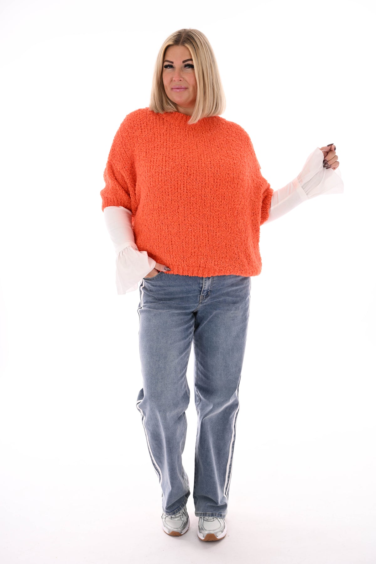 Boucle trui korte mouwen oranje