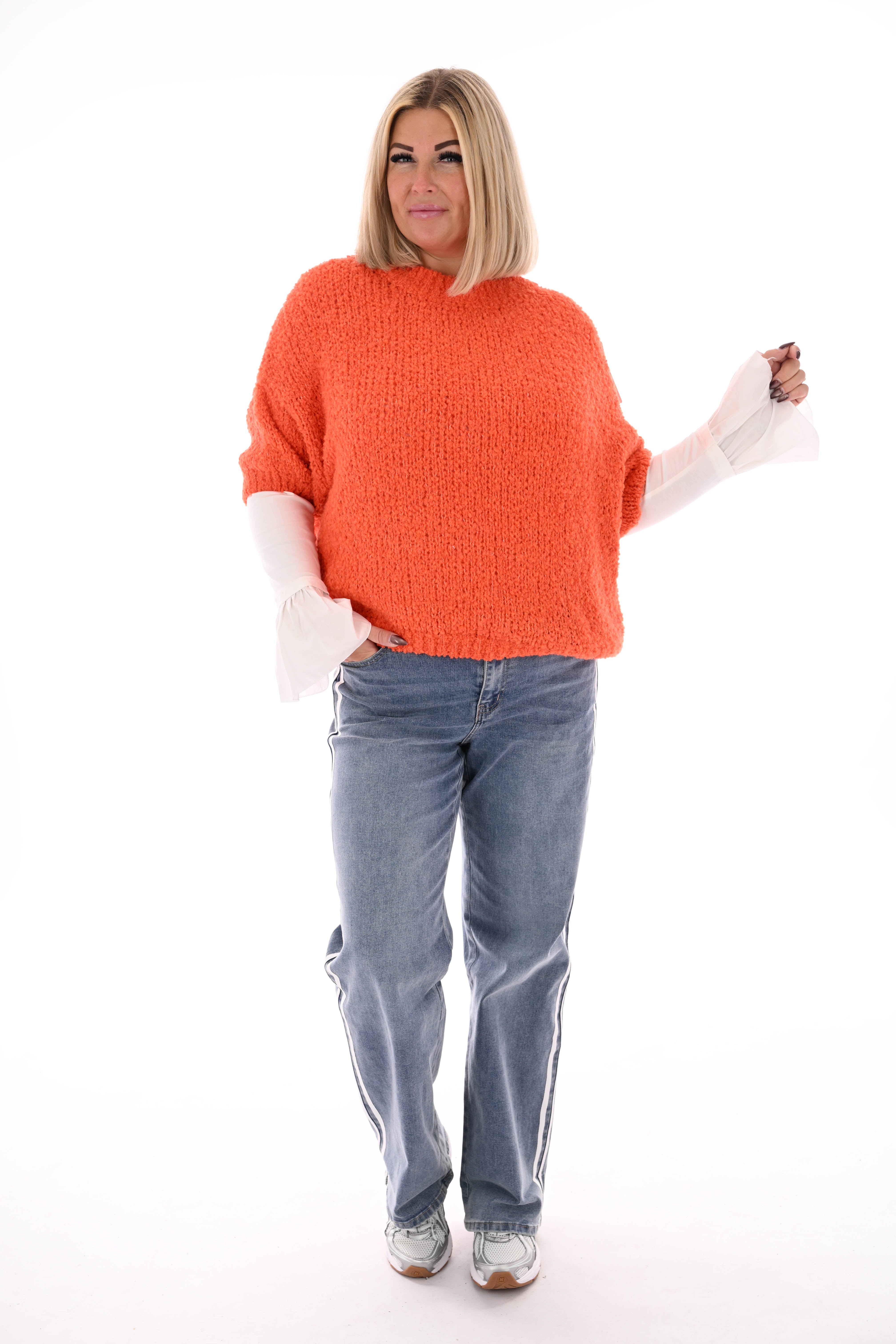 Boucle trui korte mouwen oranje