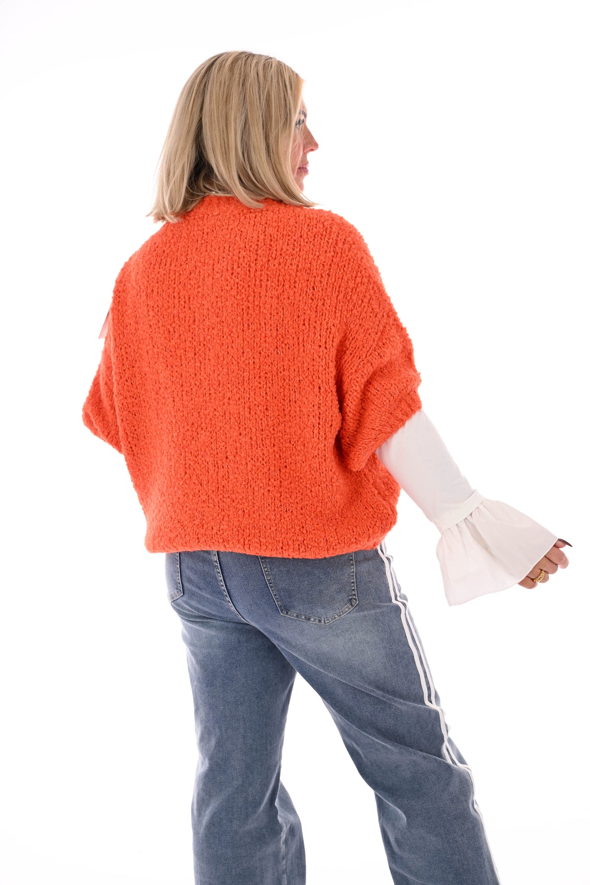 Boucle trui korte mouwen oranje