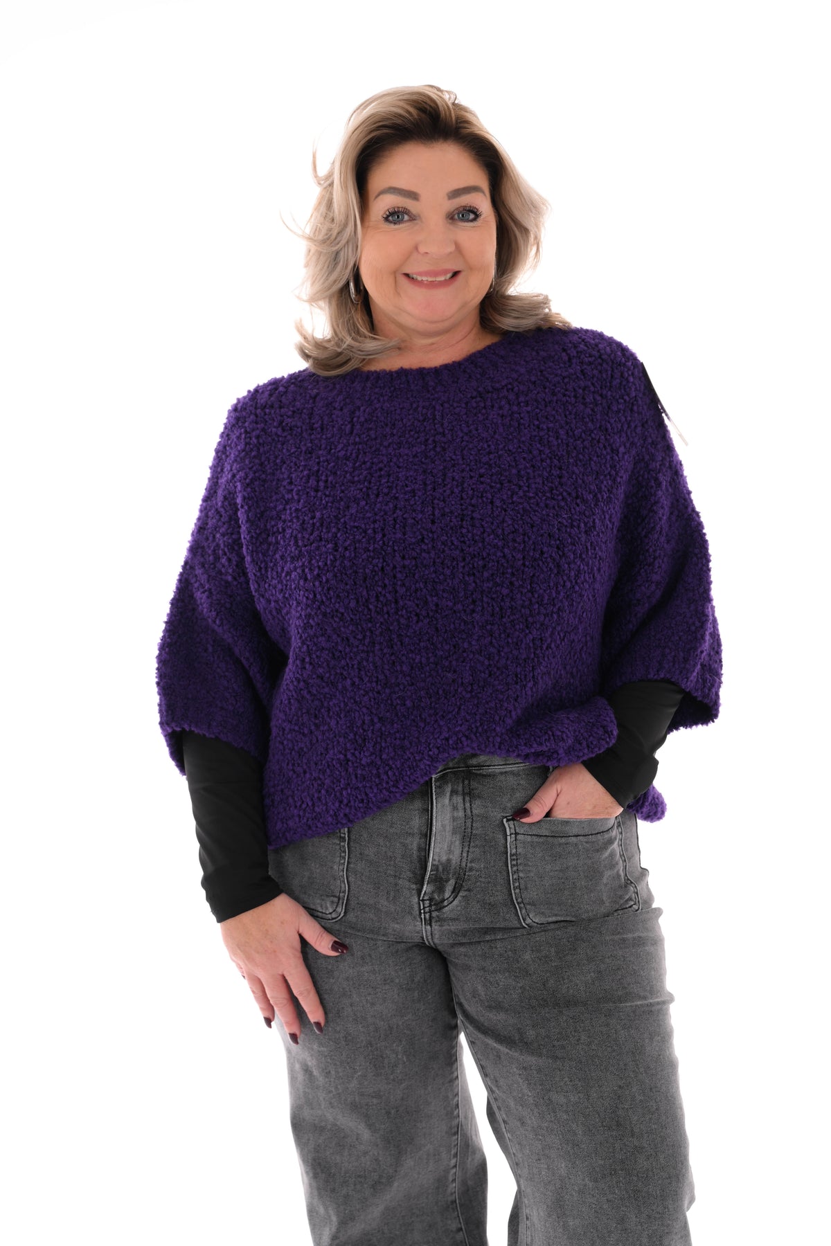 Boucle trui korte mouwen paars