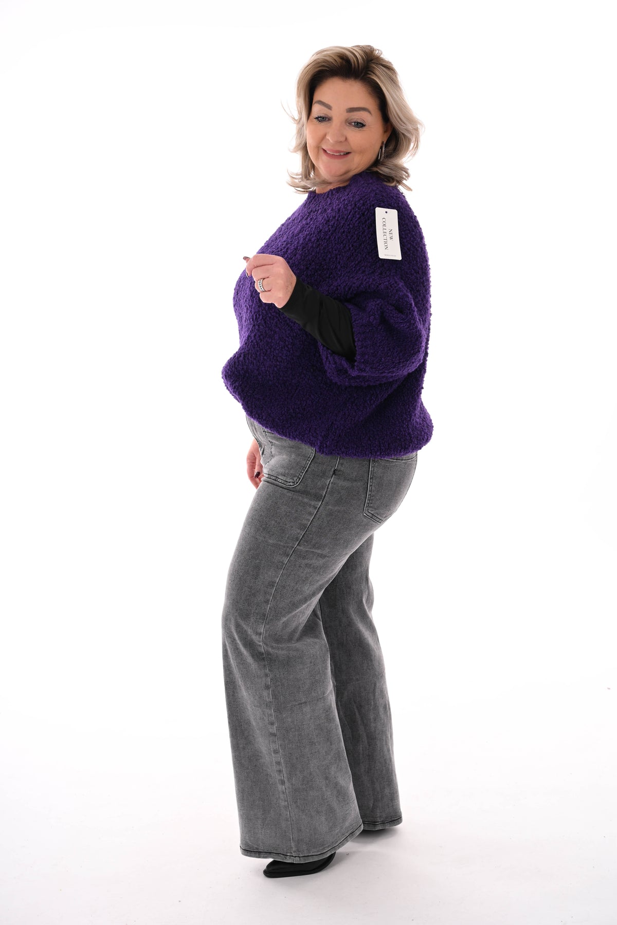 Boucle trui korte mouwen paars