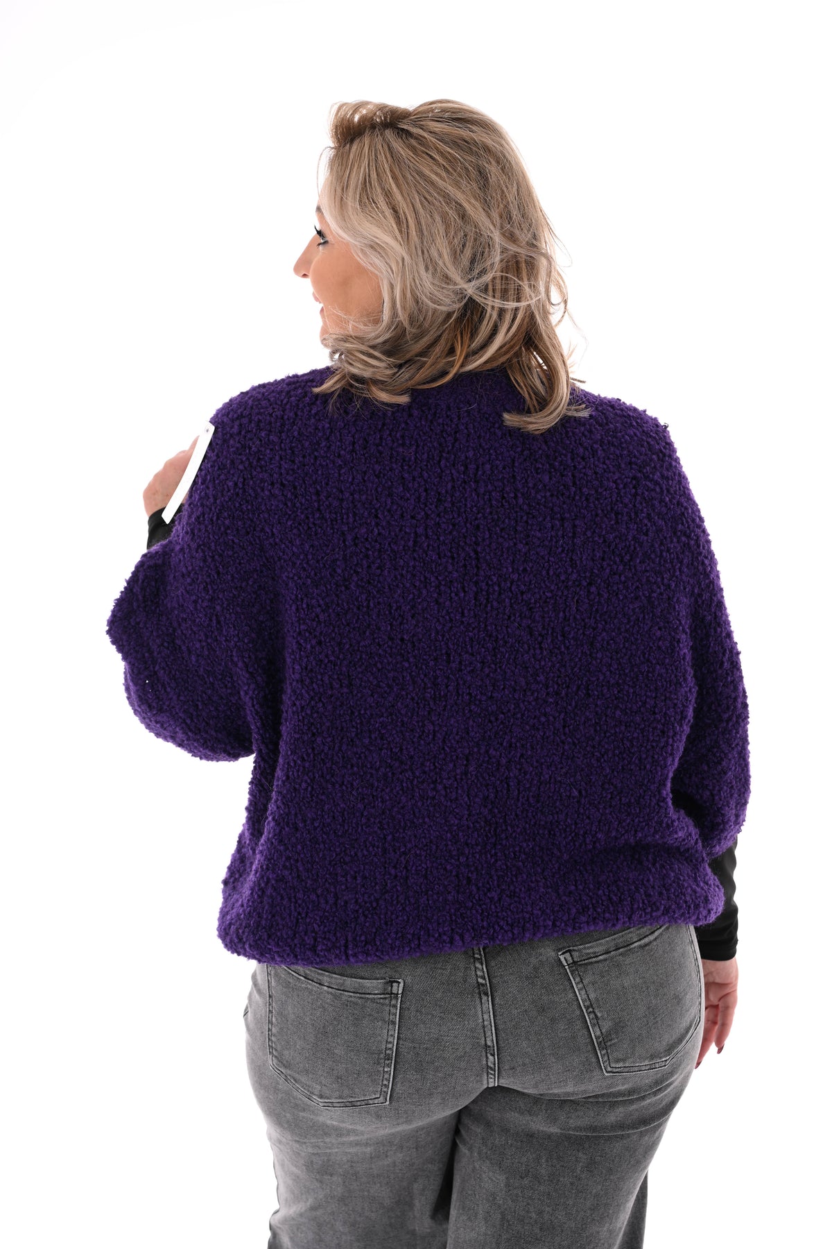 Boucle trui korte mouwen paars