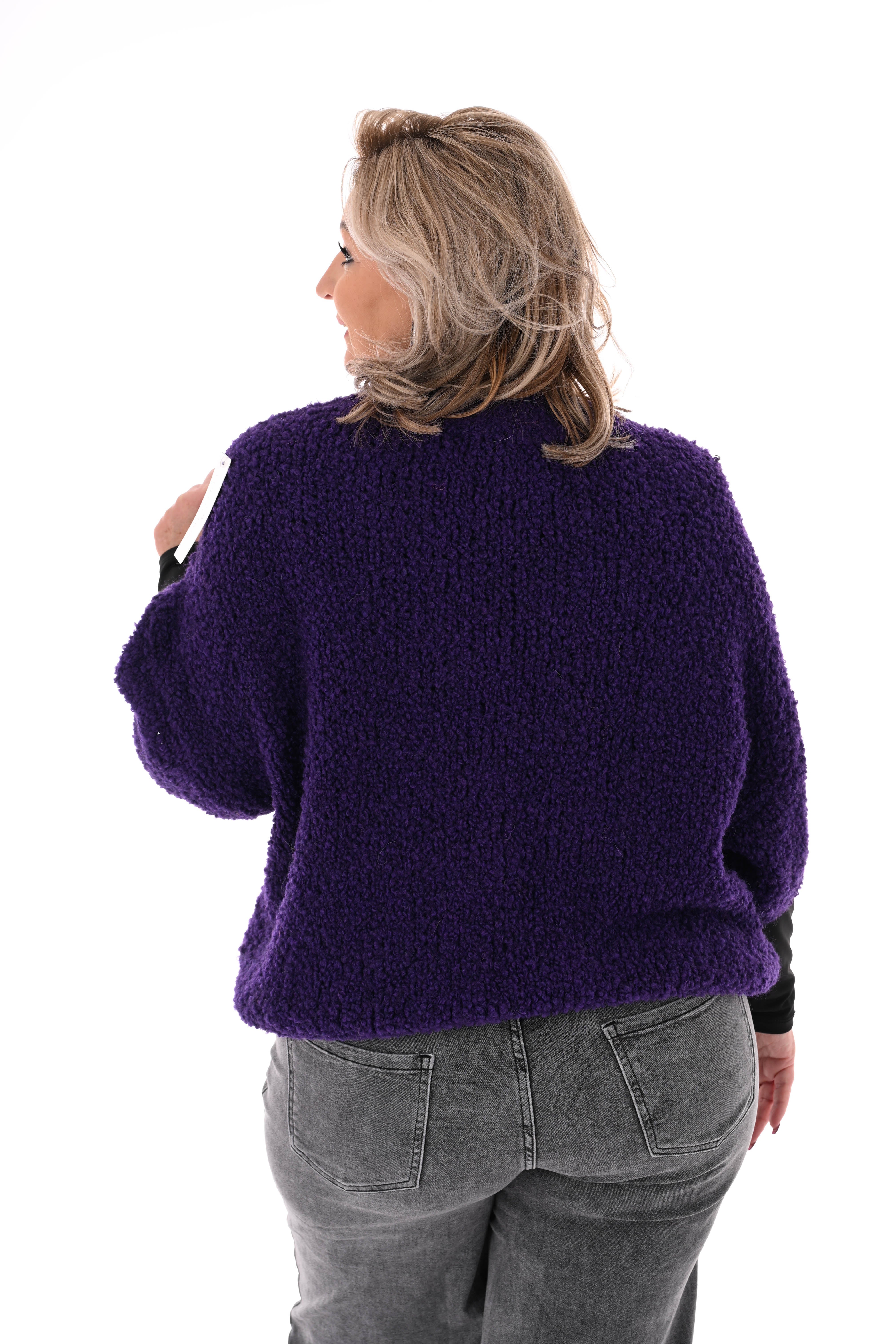 Boucle trui korte mouwen paars