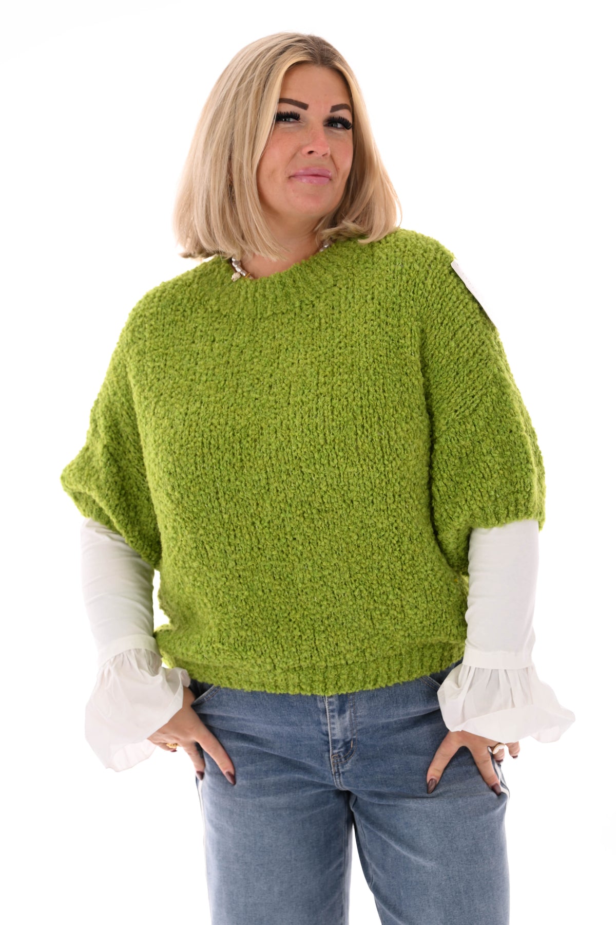 Boucle trui korte mouwen groen