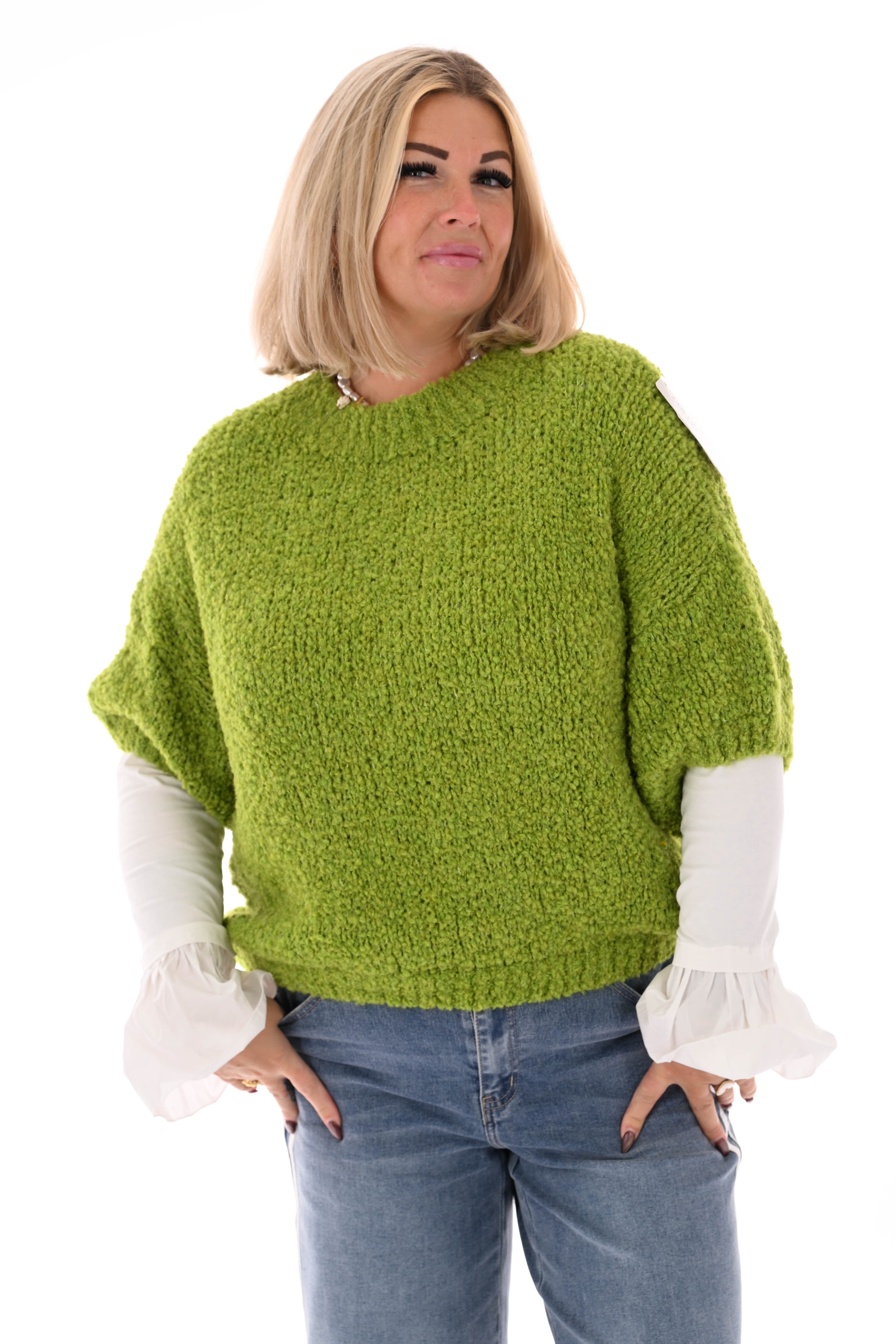 Boucle trui korte mouwen groen