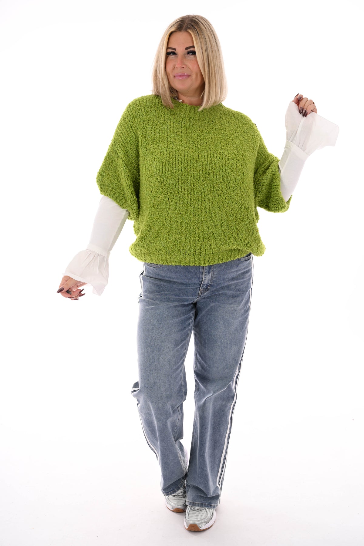 Boucle trui korte mouwen groen