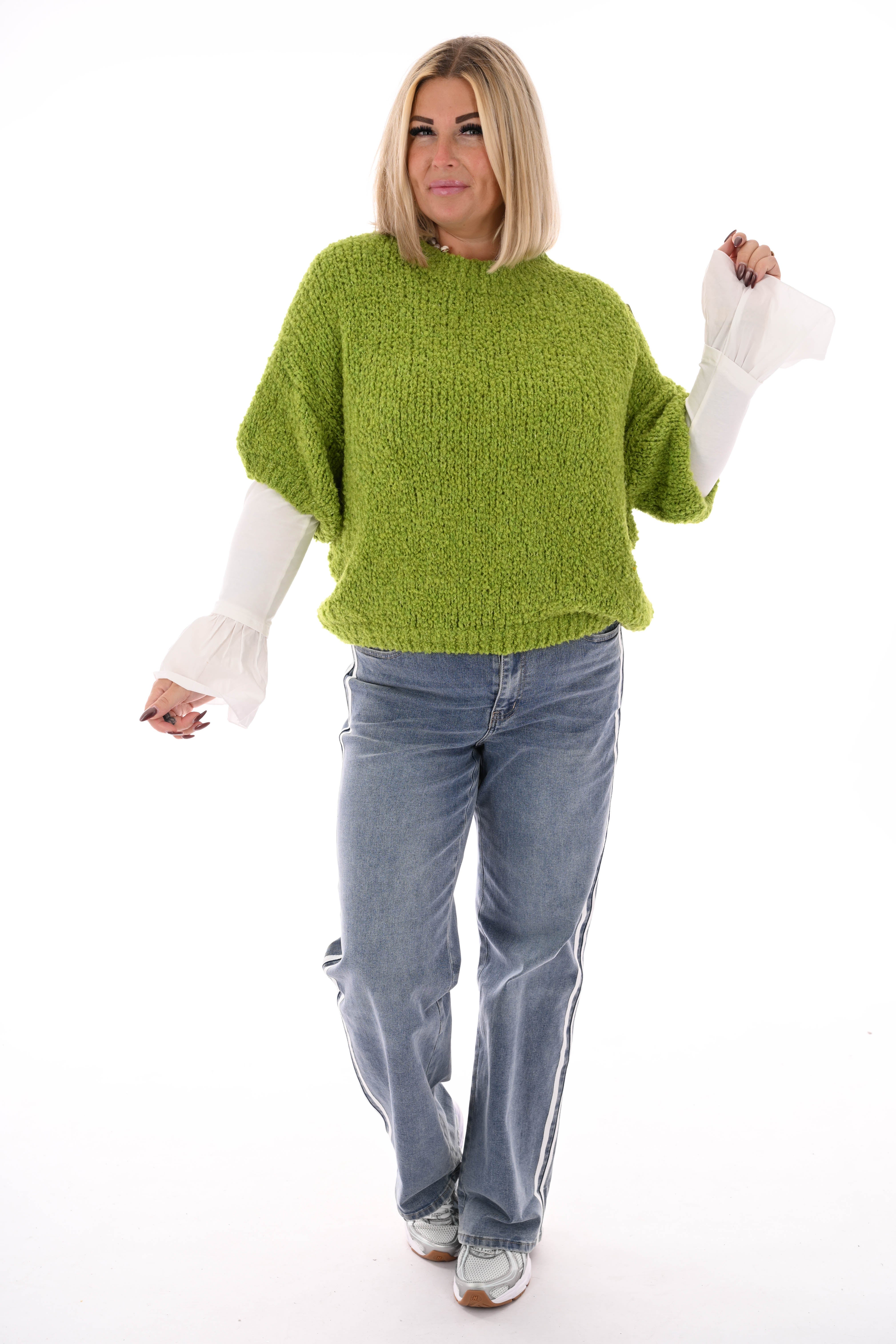 Boucle trui korte mouwen groen