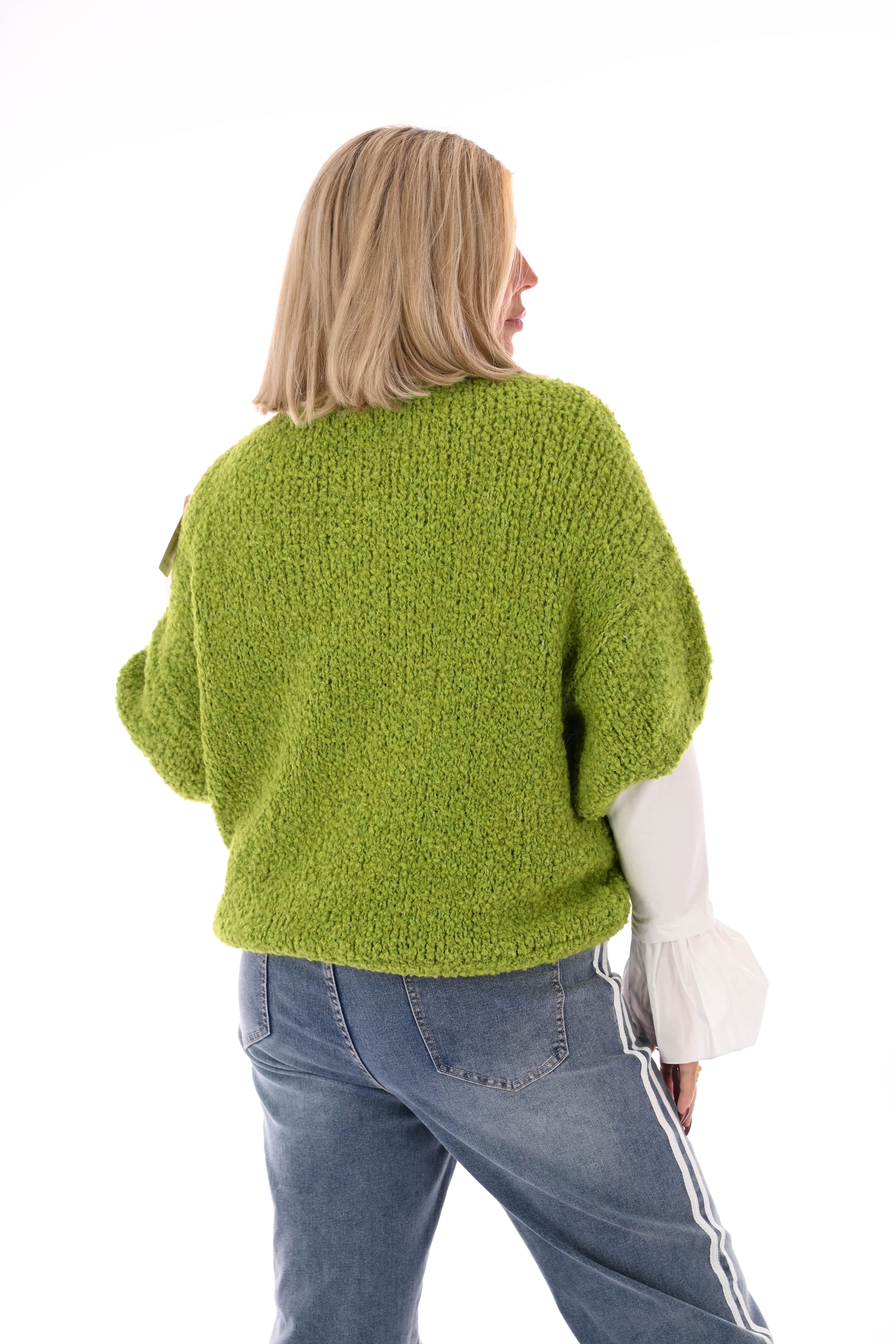 Boucle trui korte mouwen groen