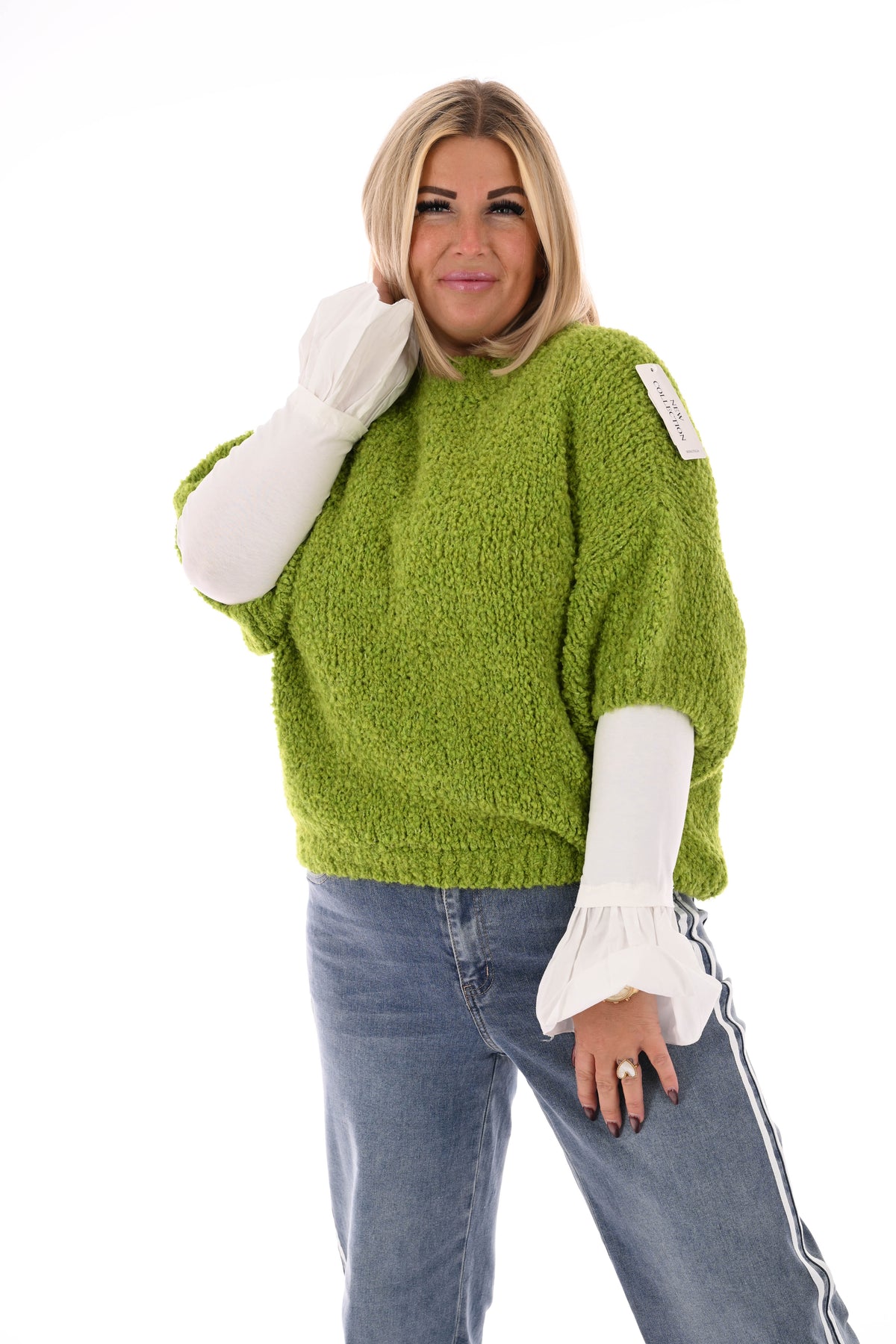 Boucle trui korte mouwen groen