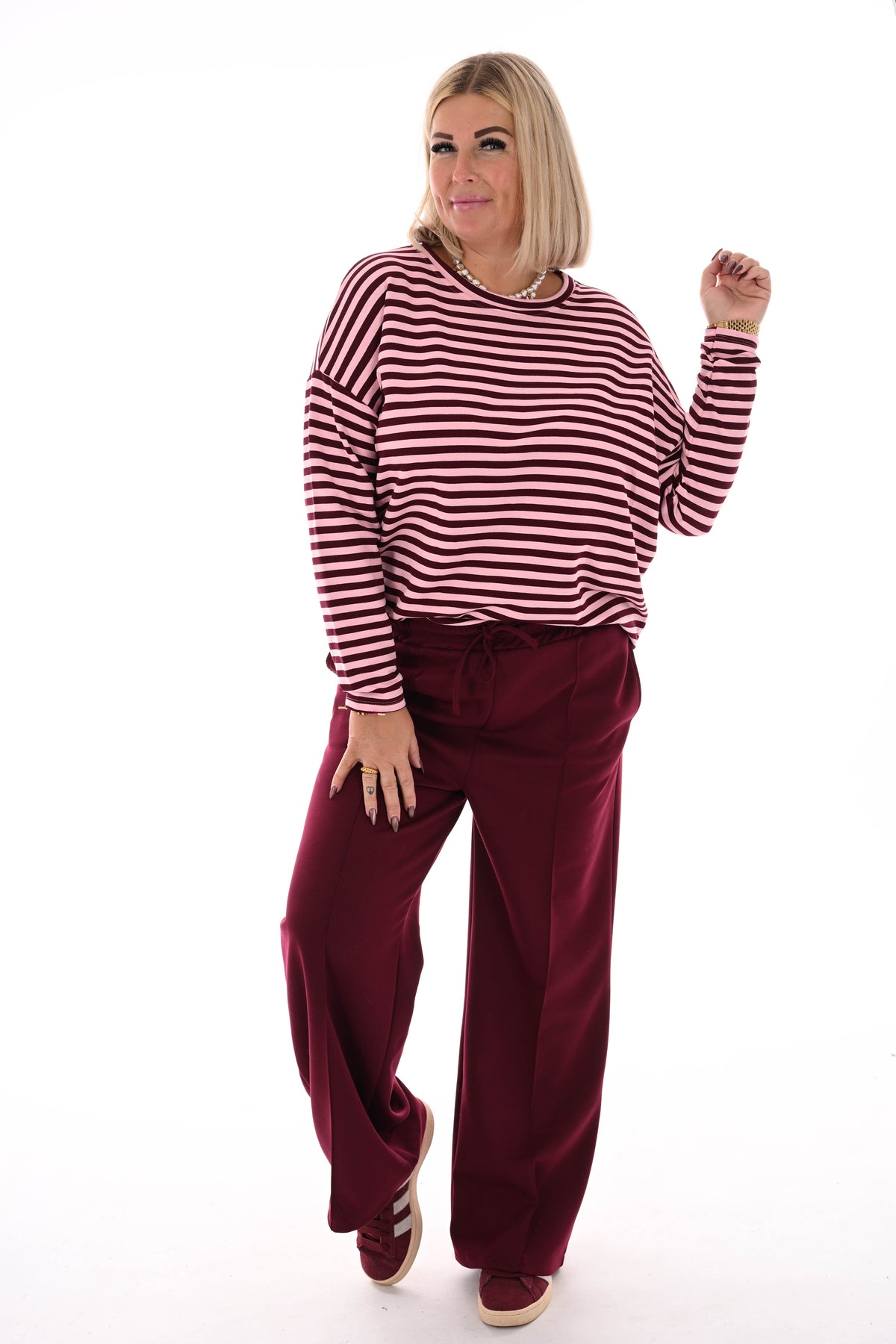 Gestreepte sweater bordeaux/ roze